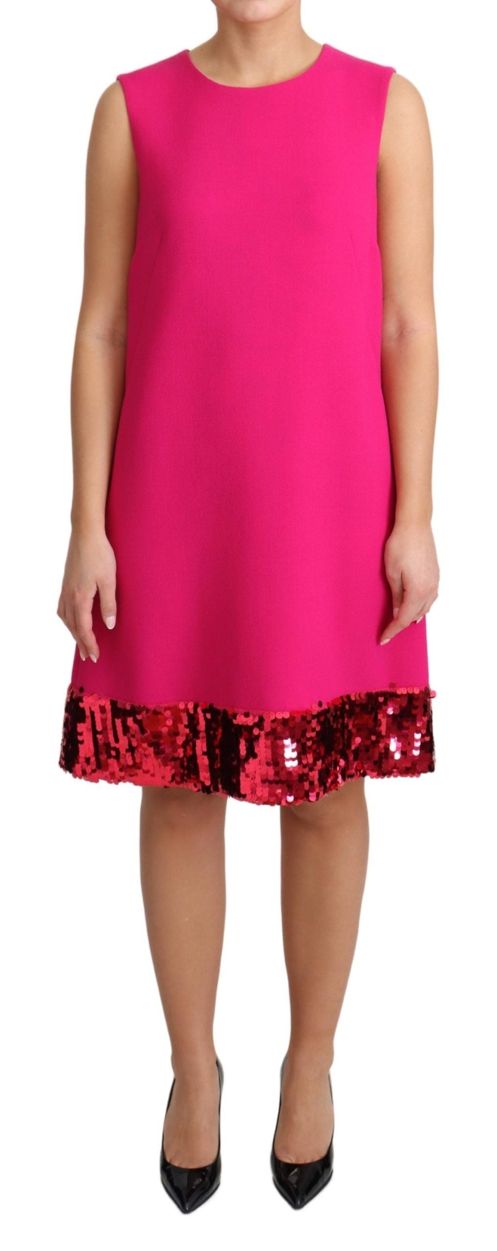 Dolce & Gabbana Elegant Fuchsia Sequined Wool Blend Shift Women's Dress