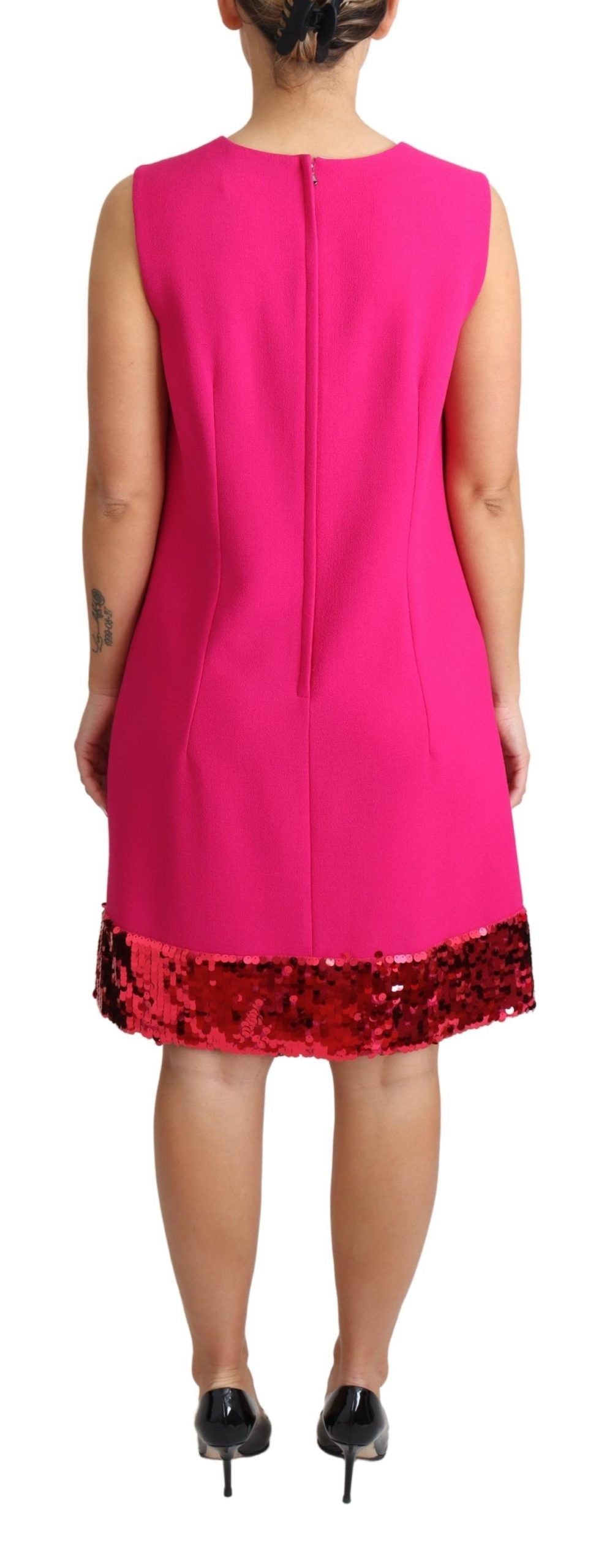 Dolce & Gabbana Elegant Fuchsia Sequined Wool Blend Shift Women's Dress