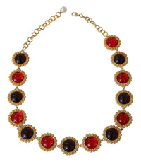 Dolce  Gabbana Red Purple Crystal Floral Chain Statement Gold Brass Necklace17