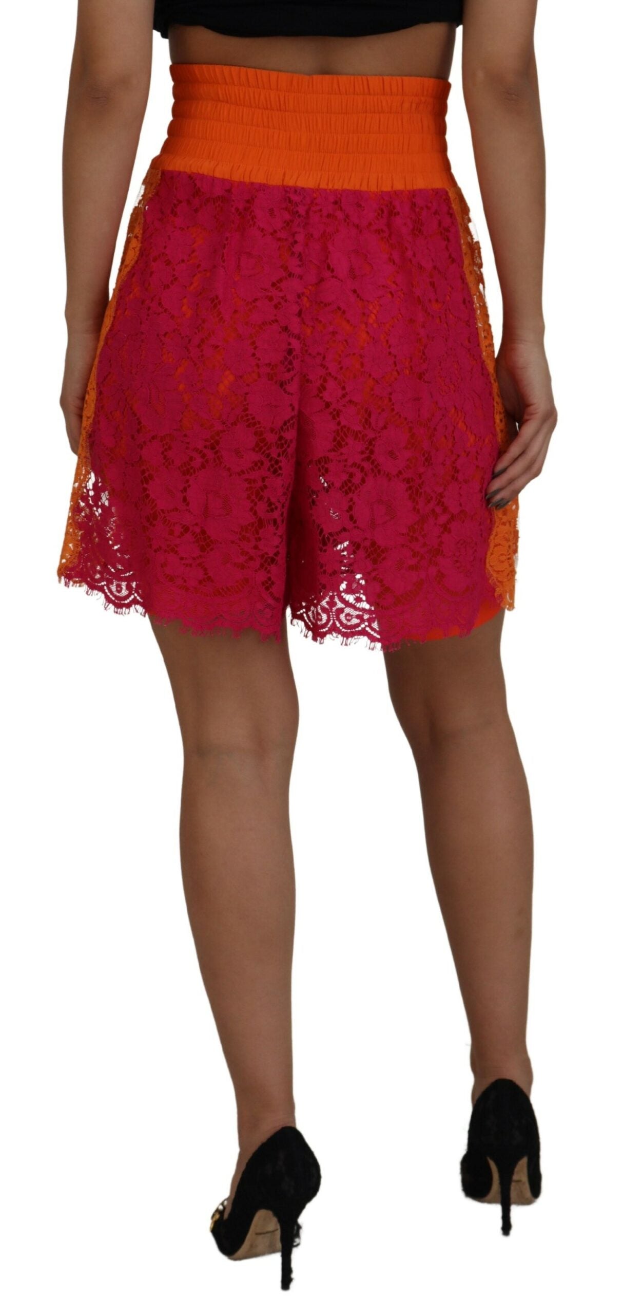 Dolce & Gabbana Elegant Lace High-Waist Shorts in Women's Dual-Tones