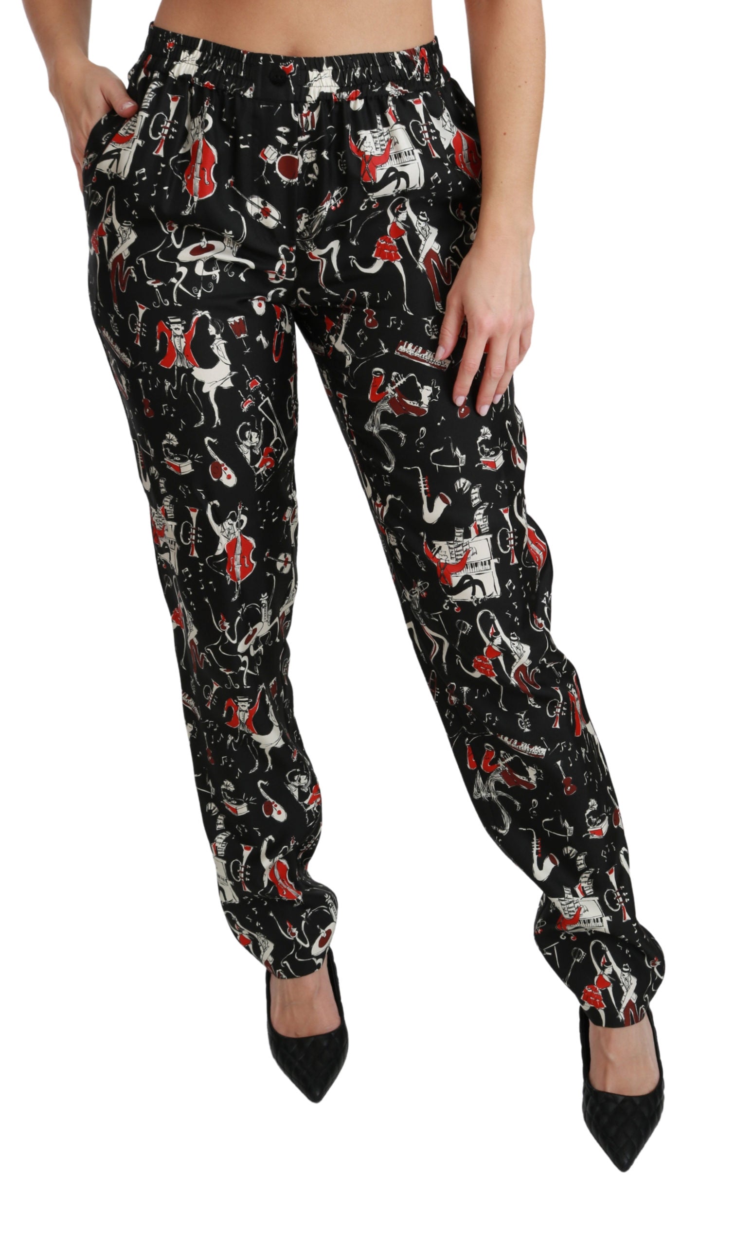 Dolce & Gabbana Printed Silk Mid Waist Pants7