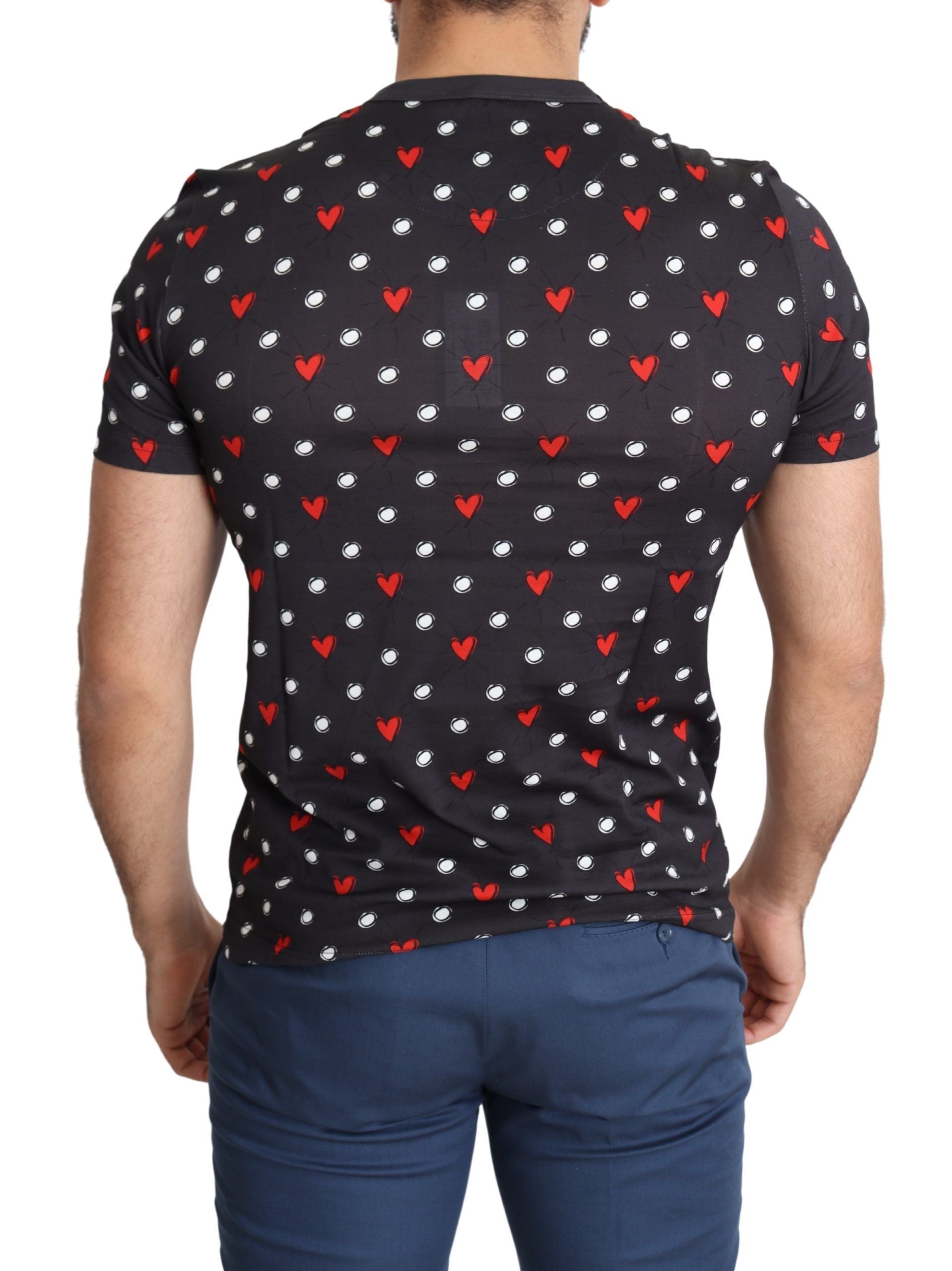 Dolce & Gabbana Dark Gray Hearts Print Cotton Men Men's T-shirt8