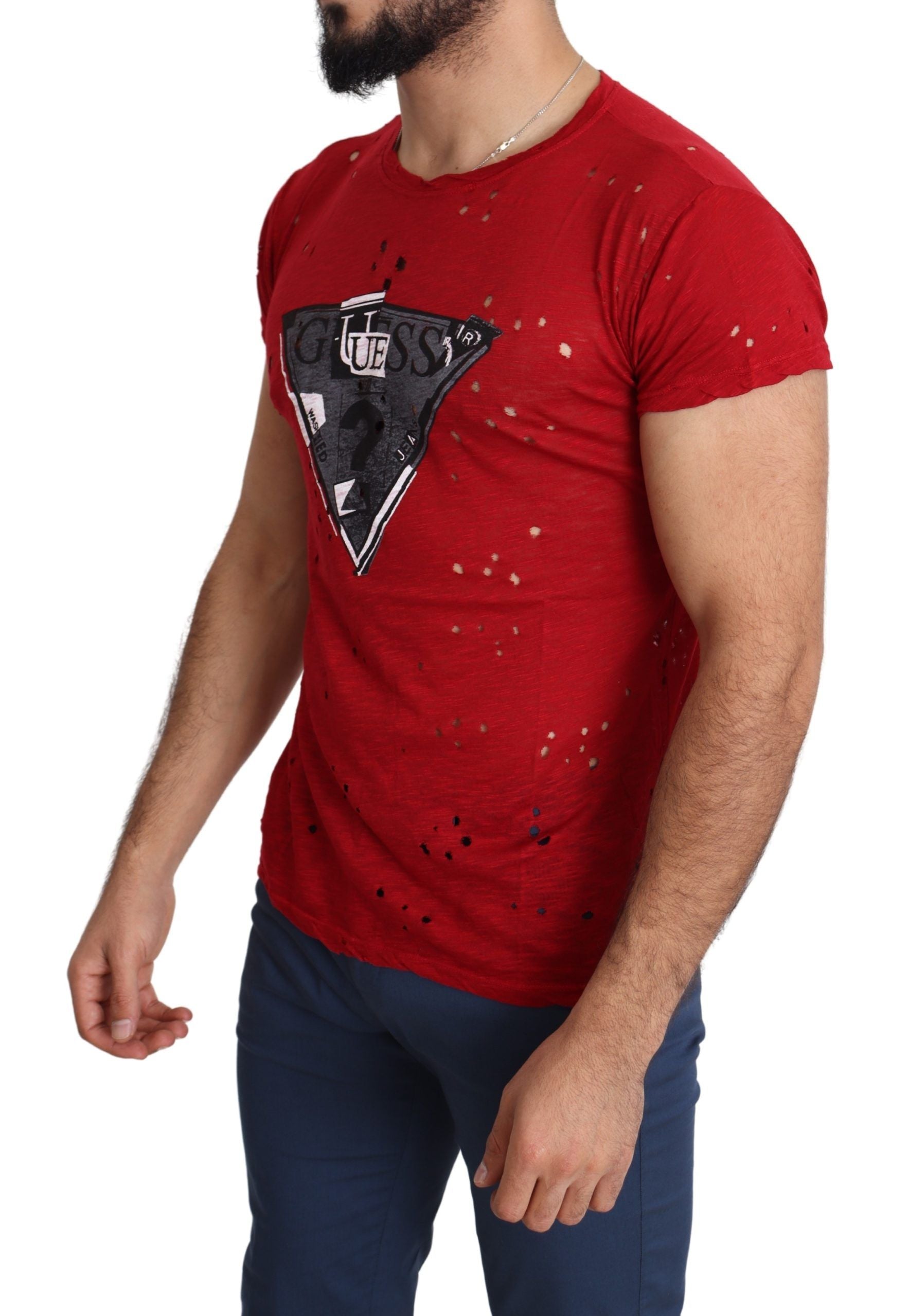 Guess Radiant Red Cotton Tee Perfect For Everyday Men's Style