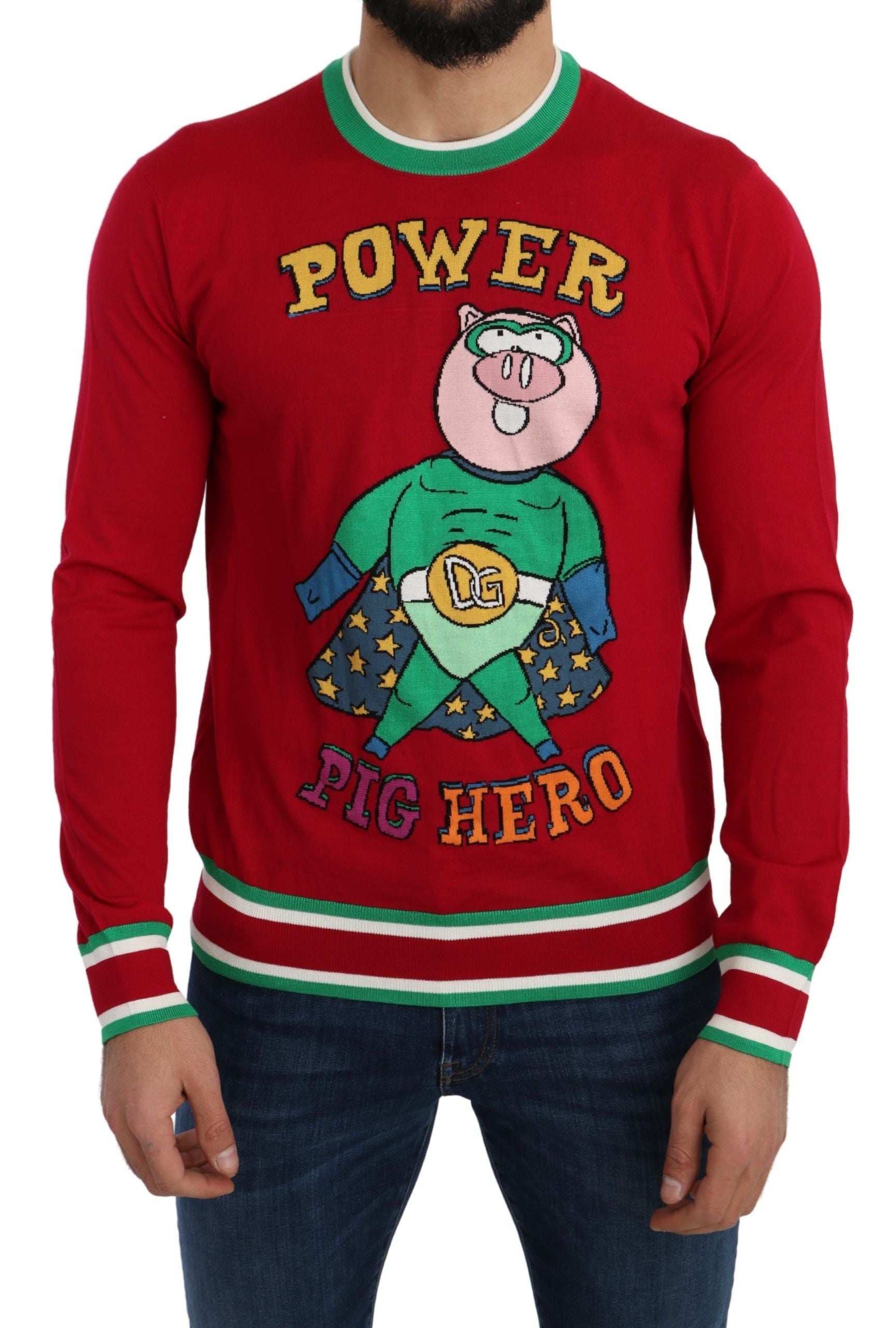 Dolce & Gabbana Red Wool Silk Pig of the Year Men's Sweater1