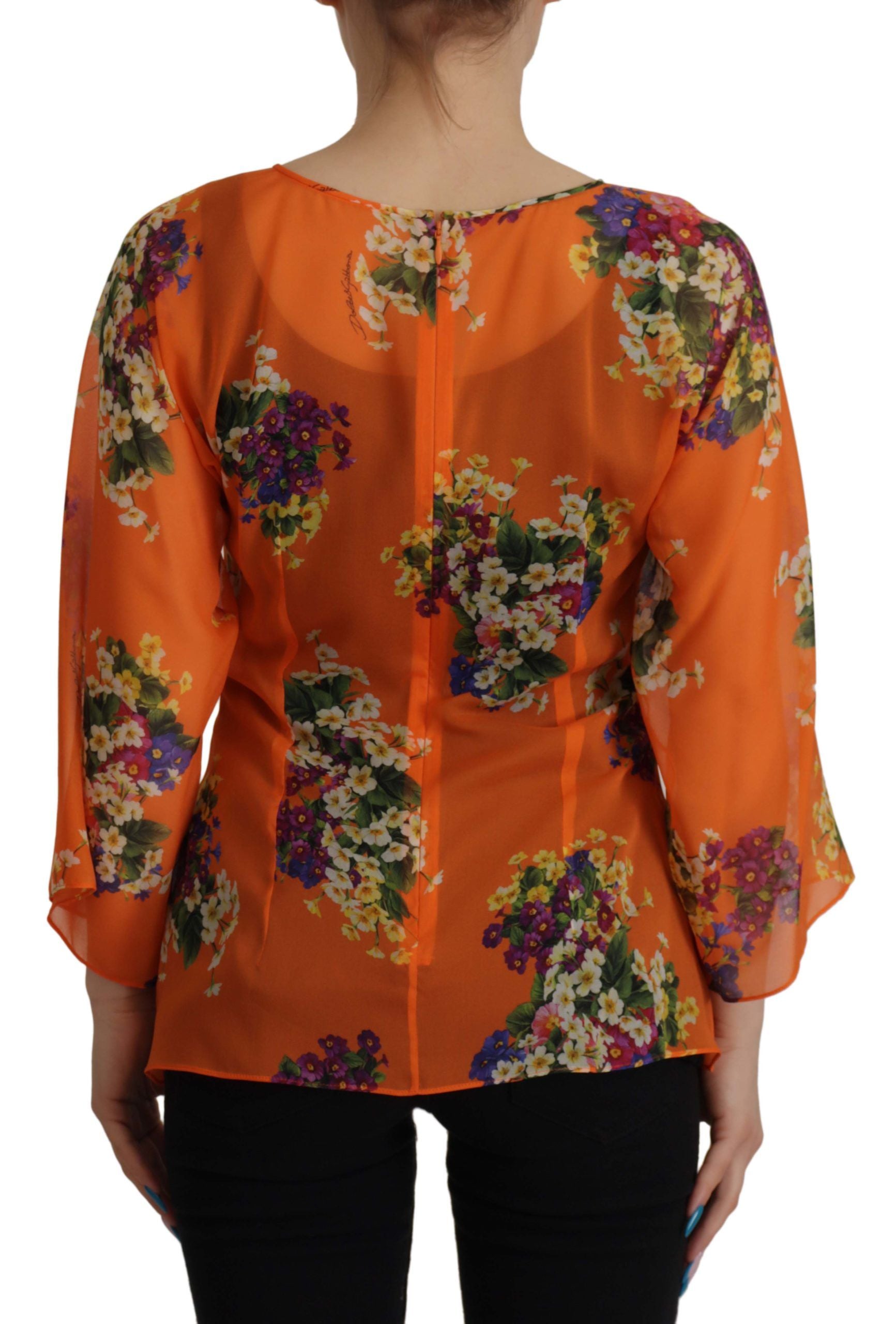 Dolce & Gabbana Elegant Floral Silk Blouse with Back Women's Zipper