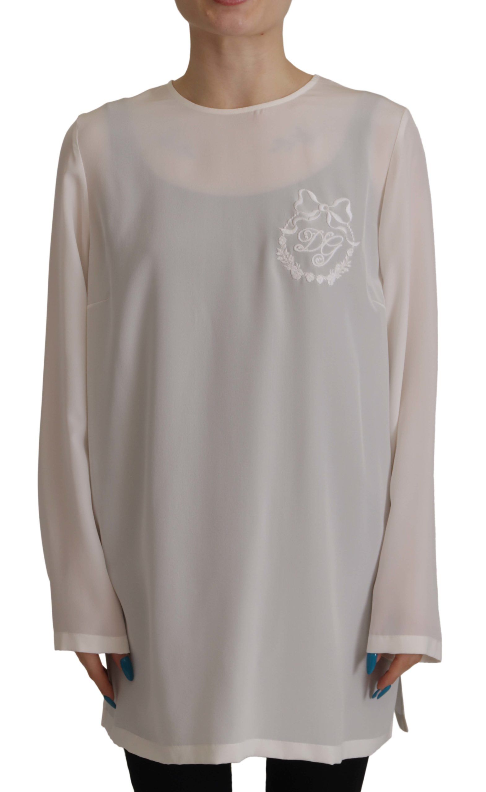 Dolce & Gabbana Elegant Silk Top with Logo Women's Embroidery