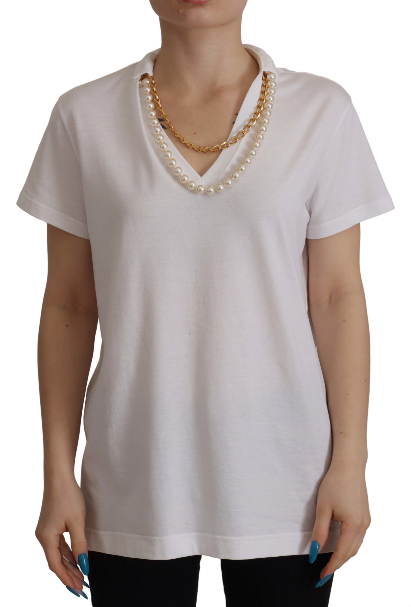 Dolce & Gabbana Stunning V-Neckline Logo Embellished Women's Tee