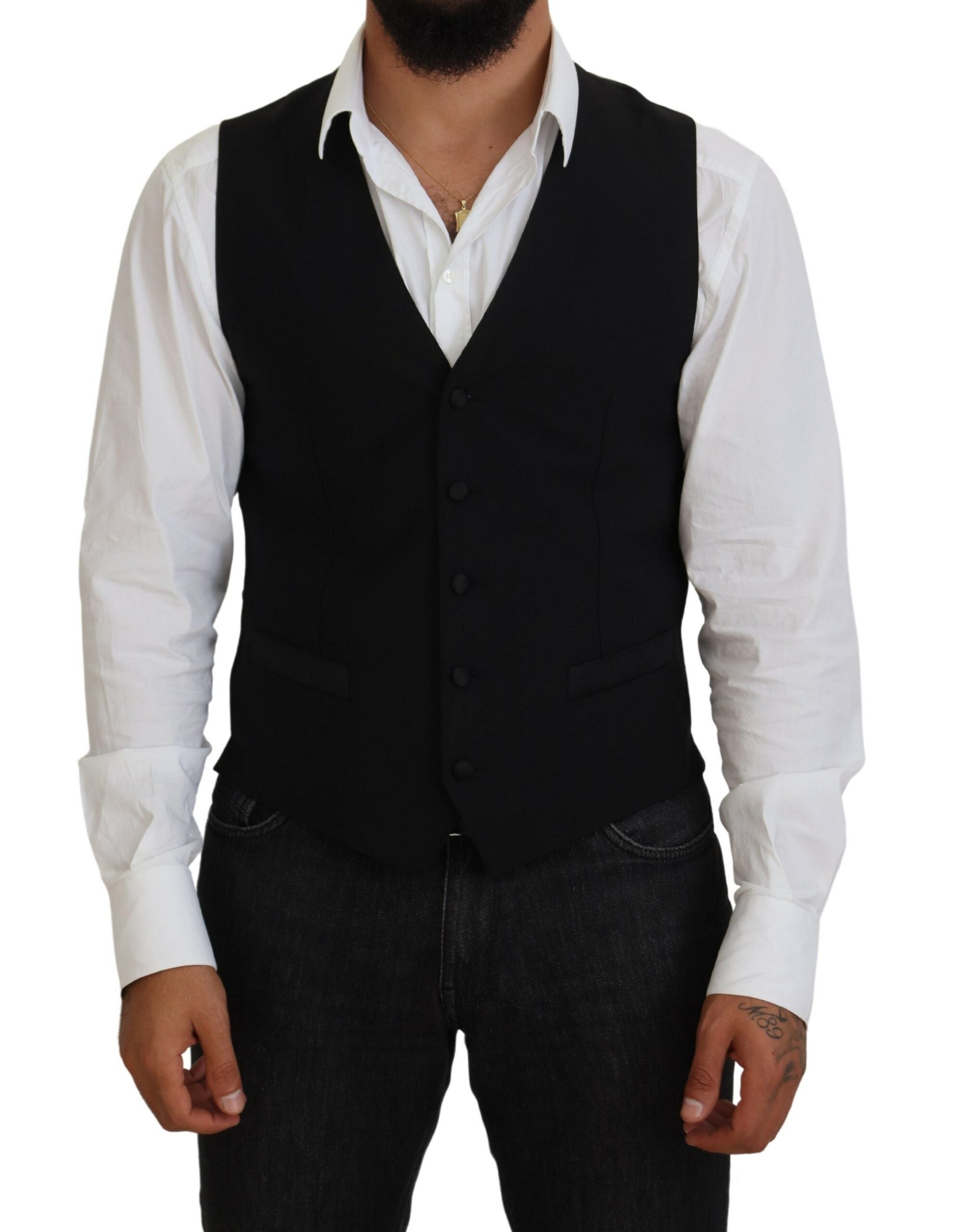 Dolce & Gabbana Black Virgin Wool Waistcoat Formal Men's Vest1