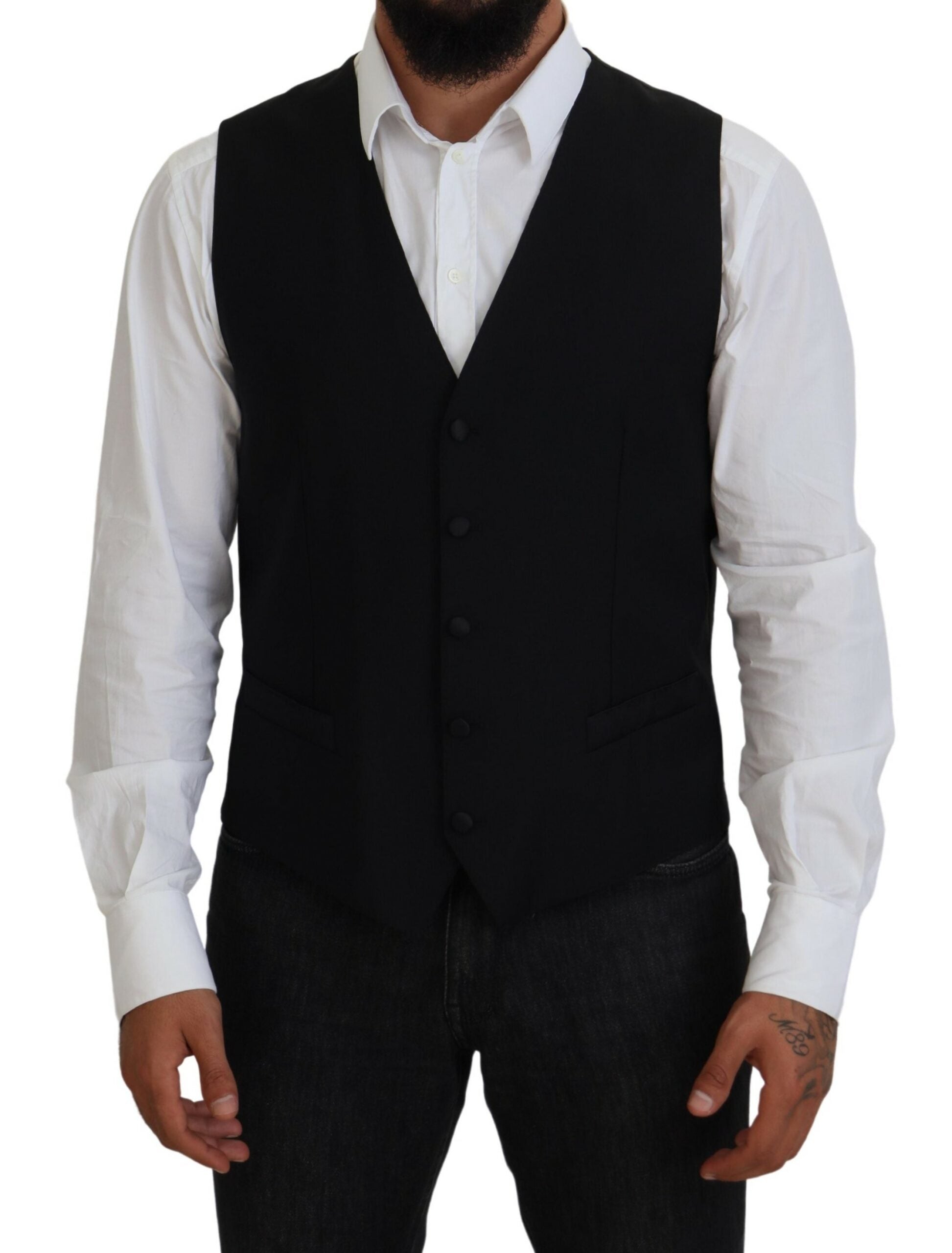 Dolce & Gabbana Black Virgin Wool Waistcoat Formal Men's Vest2