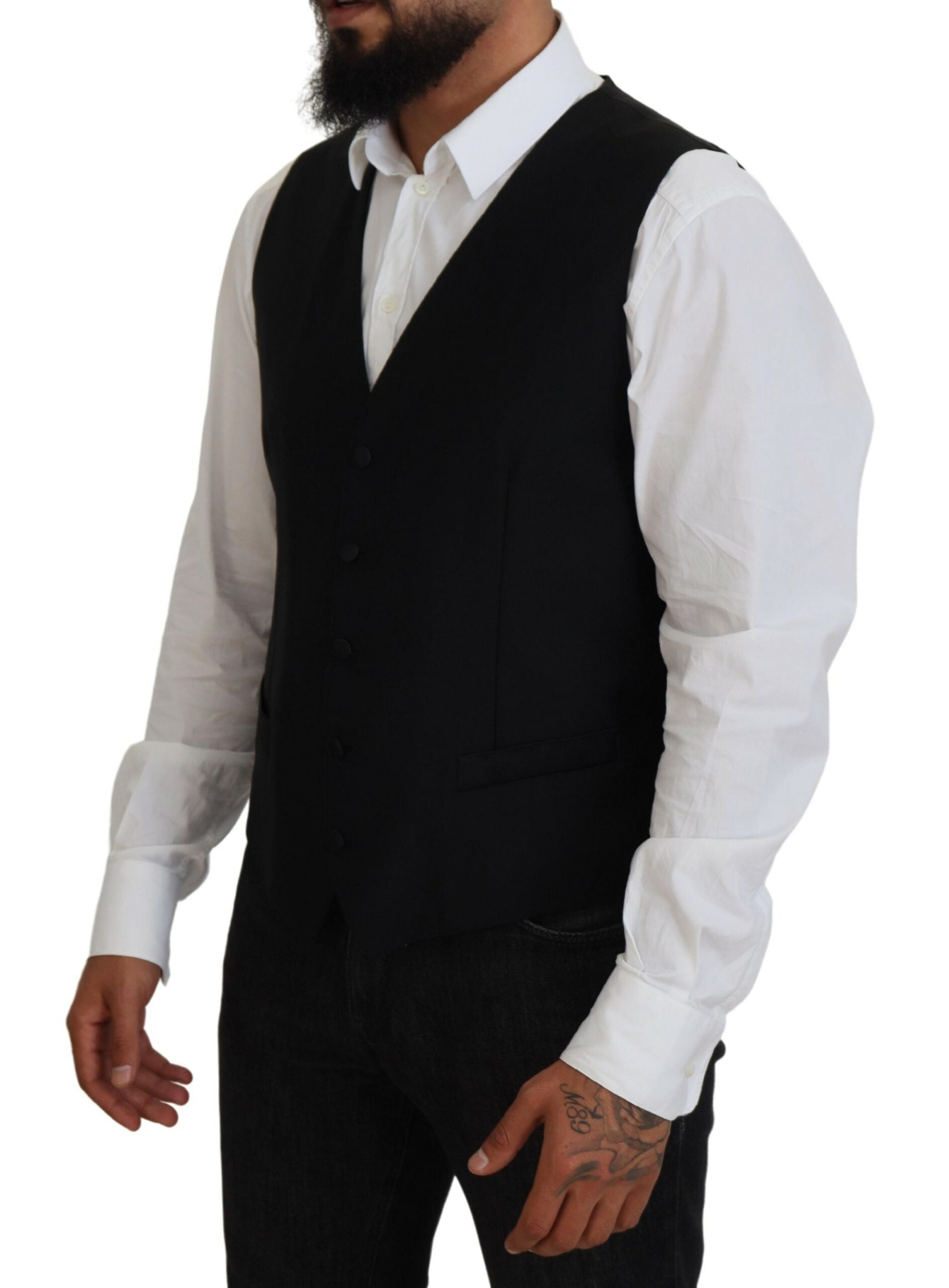 Dolce & Gabbana Black Virgin Wool Waistcoat Formal Men's Vest4