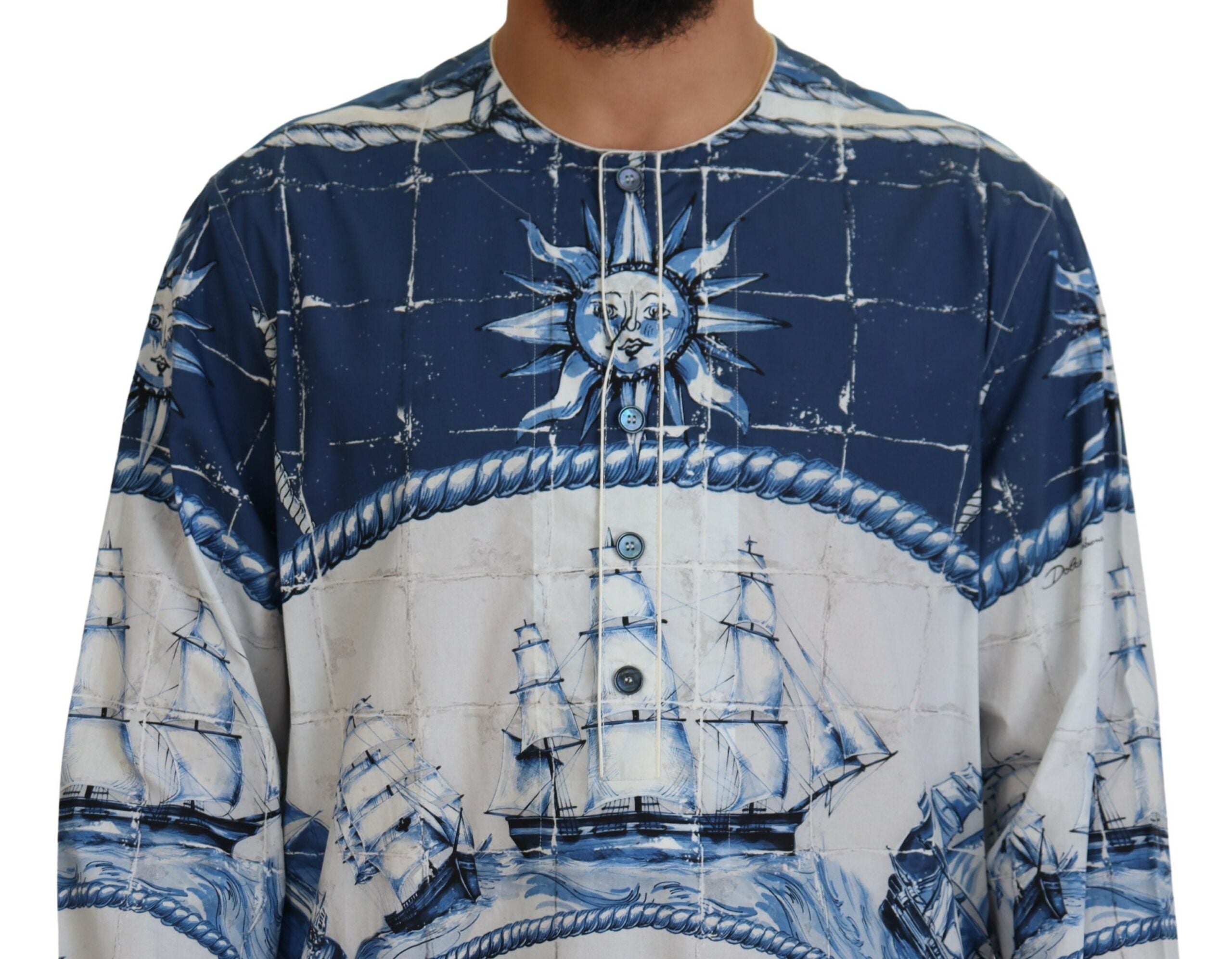 Dolce & Gabbana Blue Majolica Cotton Cape Men's Thobe7