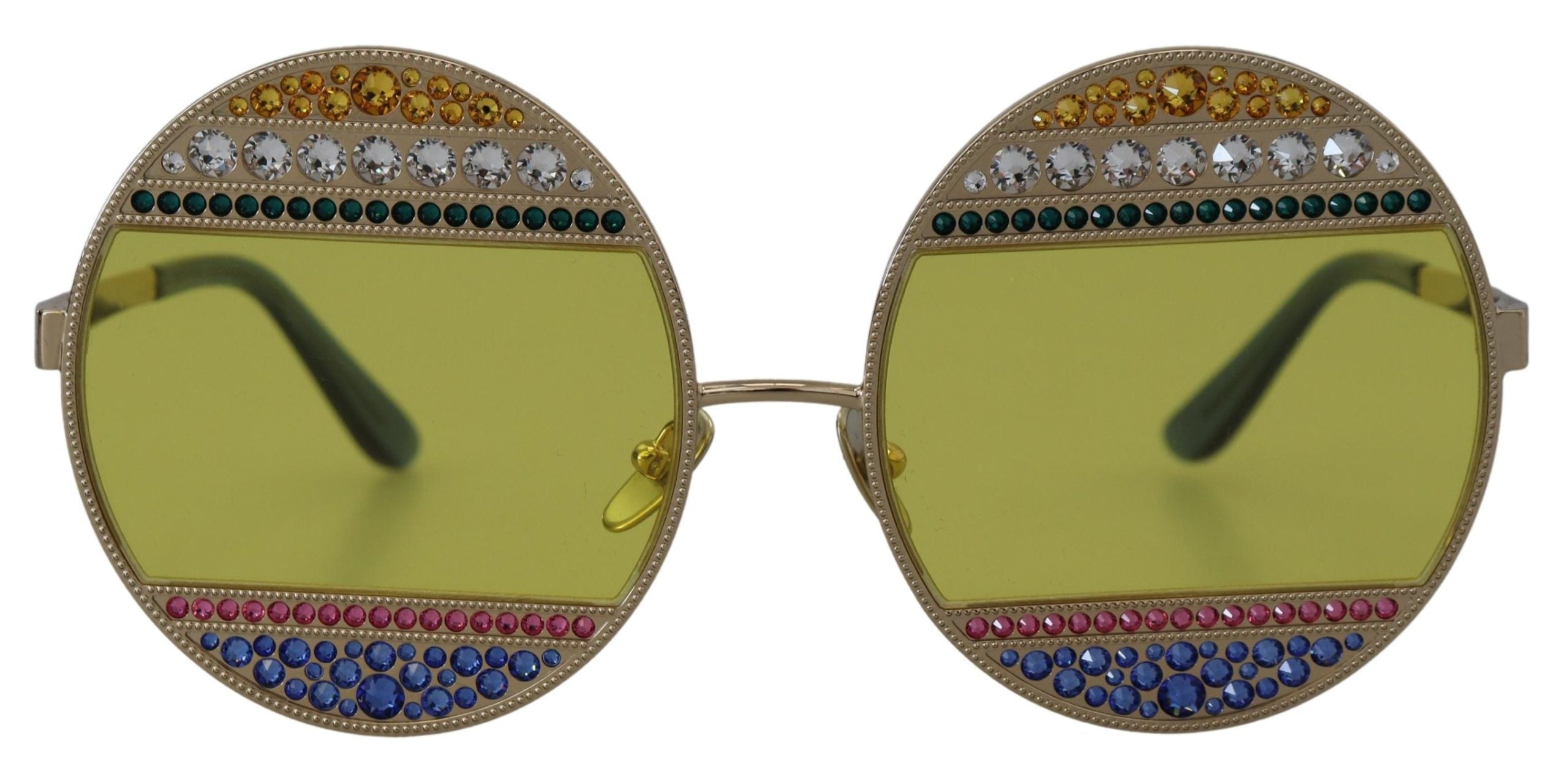 Dolce & Gabbana Crystal Embellished Gold Oval Women's Sunglasses