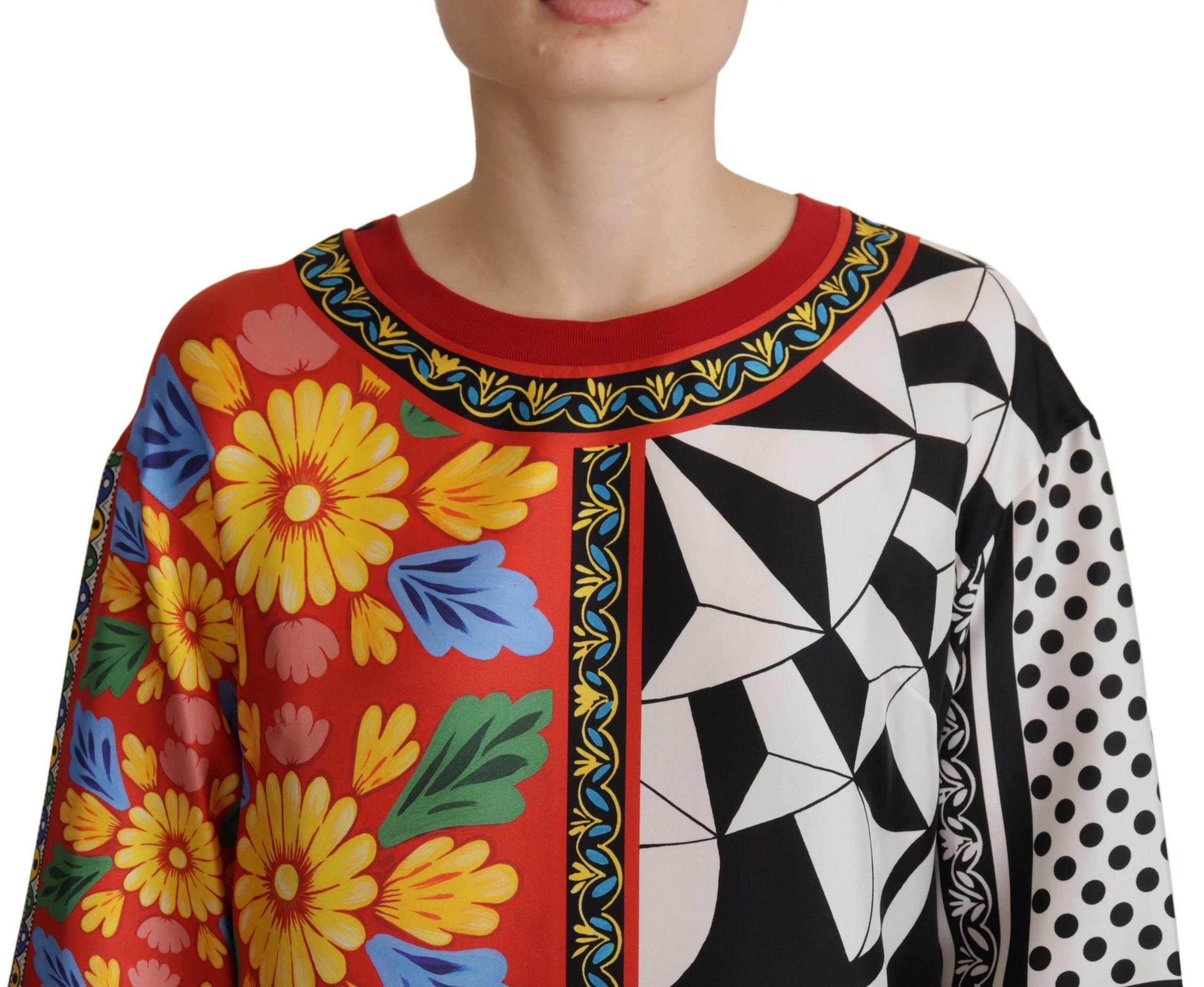 Dolce & Gabbana Silk Baroque Floral Round Neck Women's Blouse