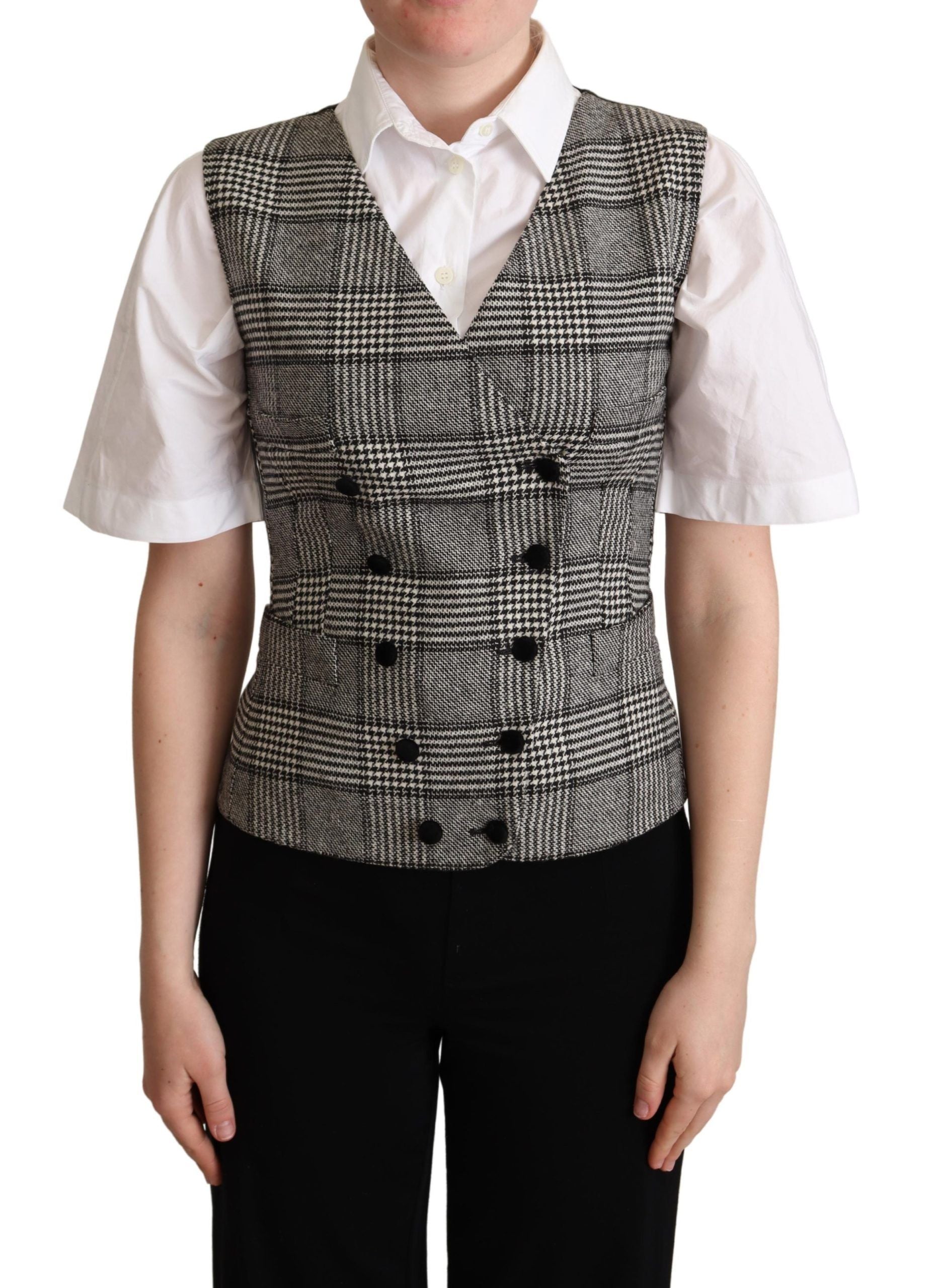 Dolce & Gabbana Elegant Checkered Gray Silk Blend Women's Vest