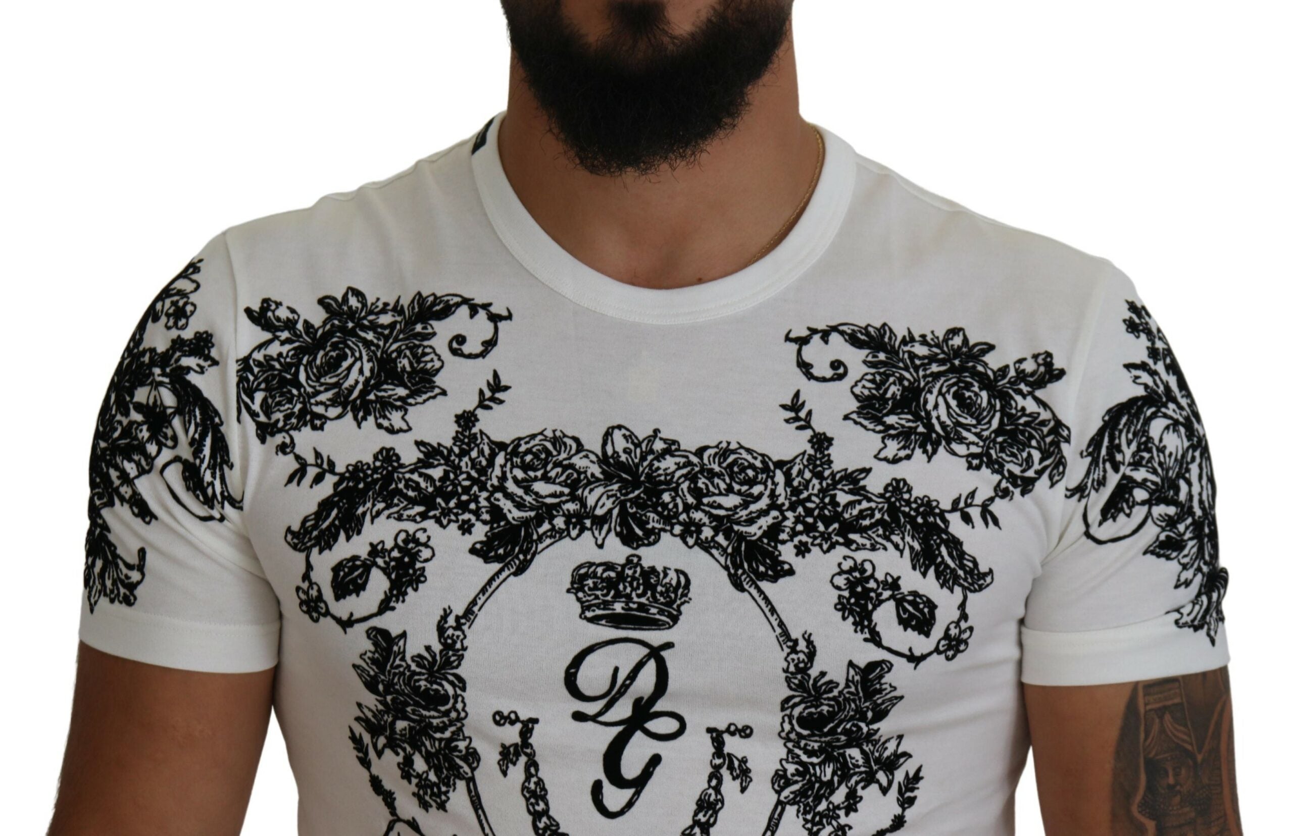 Dolce & Gabbana White DG Crown Floral Crewneck Men Men's T-shirt8