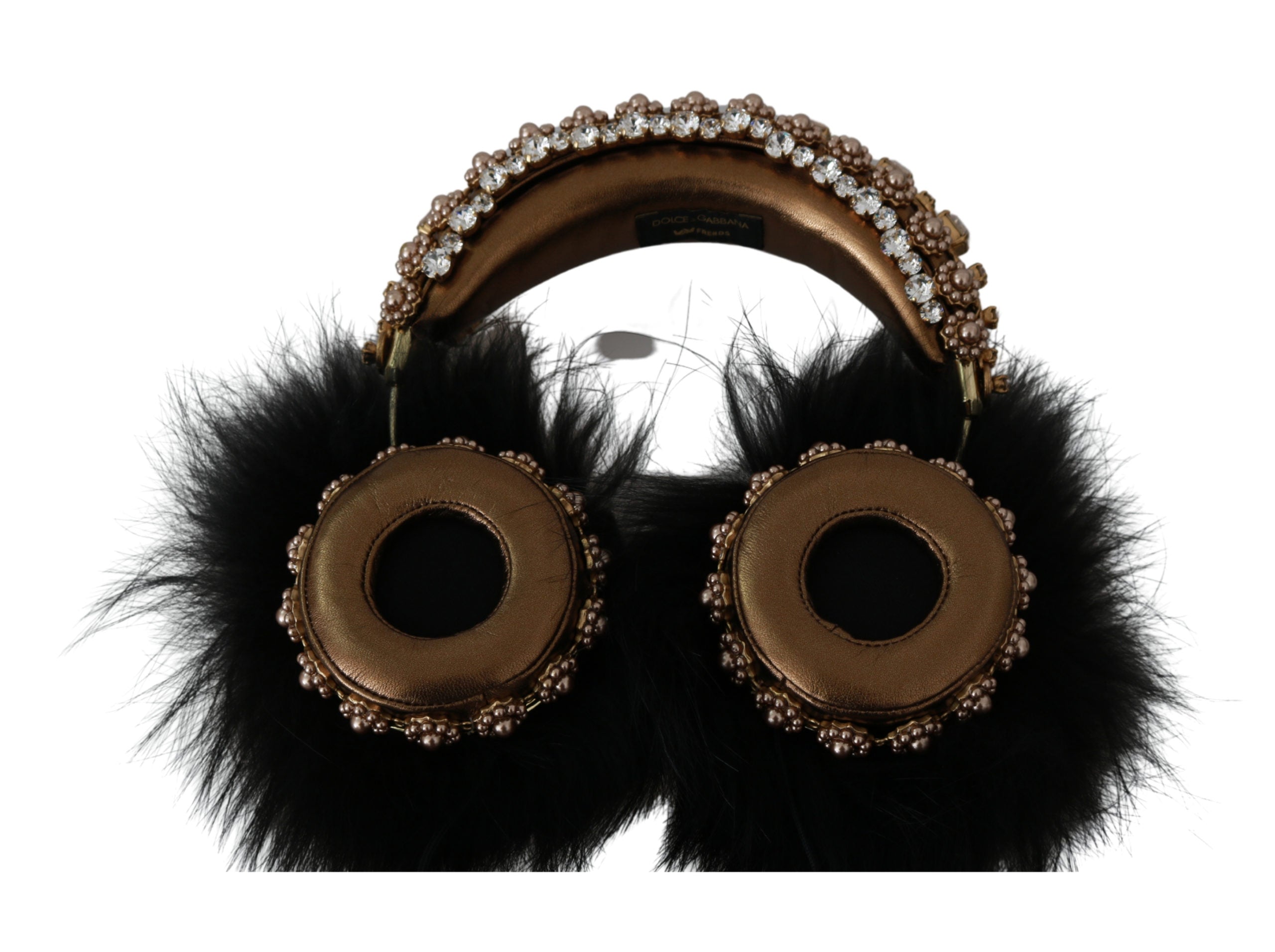 Dolce  Gabbana Gold Black Crystal Fur Headset Audio Headphones24