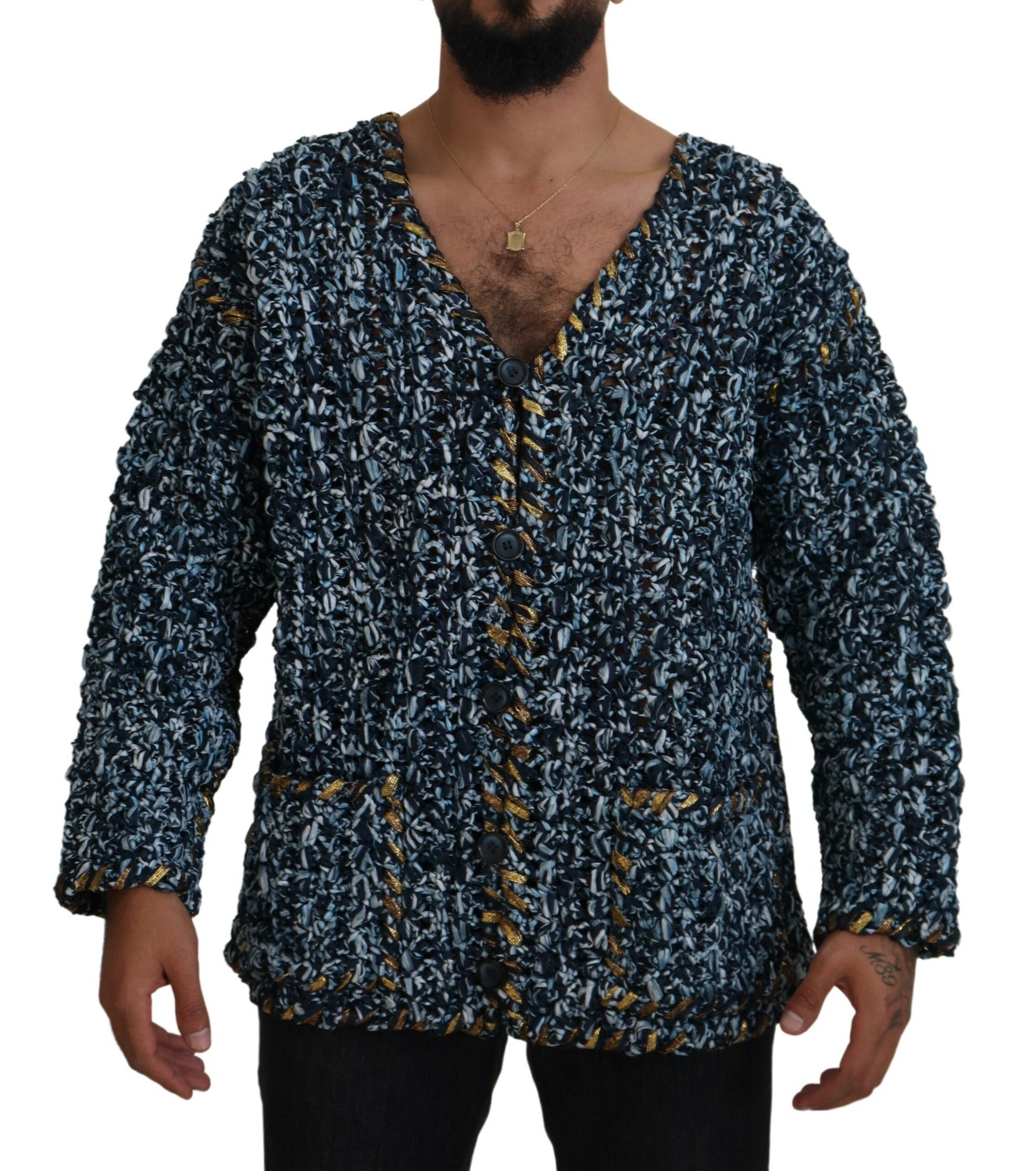 Dolce & Gabbana Elegant Blue V-Neck Cardigan Men's Sweater