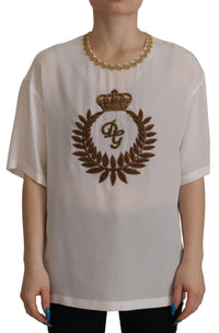 Dolce & Gabbana Elegant Silk Blouse with Gold Crown Women's Embroidery2