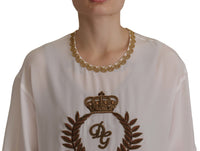 Dolce & Gabbana Elegant Silk Blouse with Gold Crown Women's Embroidery4