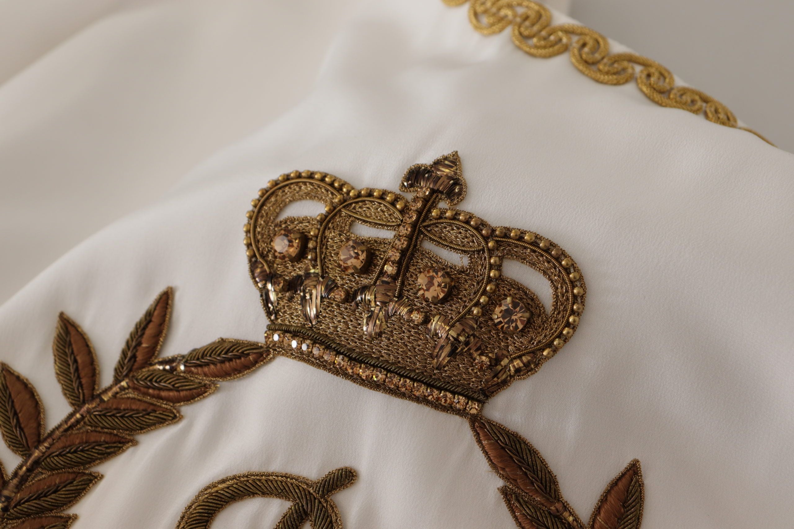 Dolce & Gabbana Elegant Silk Blouse with Gold Crown Women's Embroidery