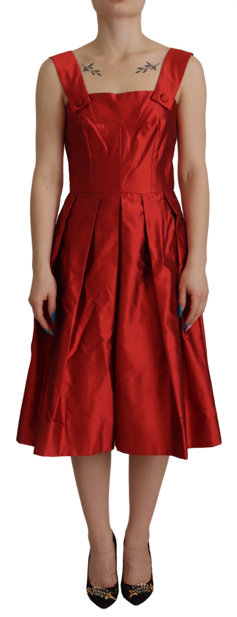 Dolce & Gabbana Radiant Red Silk A-Line Midi Women's Dress