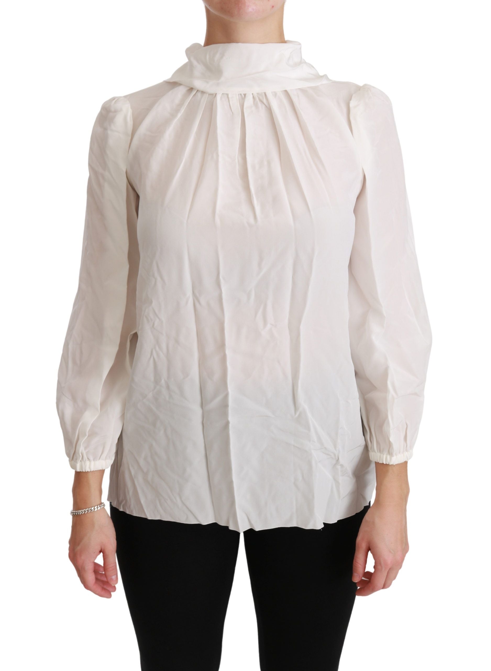 Dolce & Gabbana Elegant White Silk Turtle Neck Women's Blouse