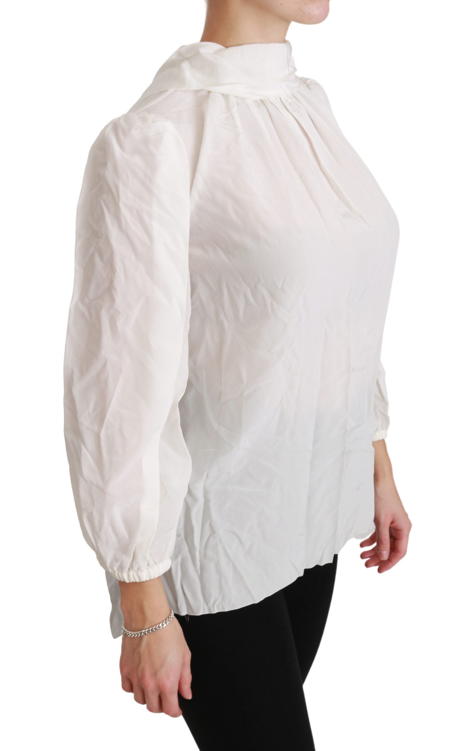 Dolce & Gabbana Elegant White Silk Turtle Neck Women's Blouse