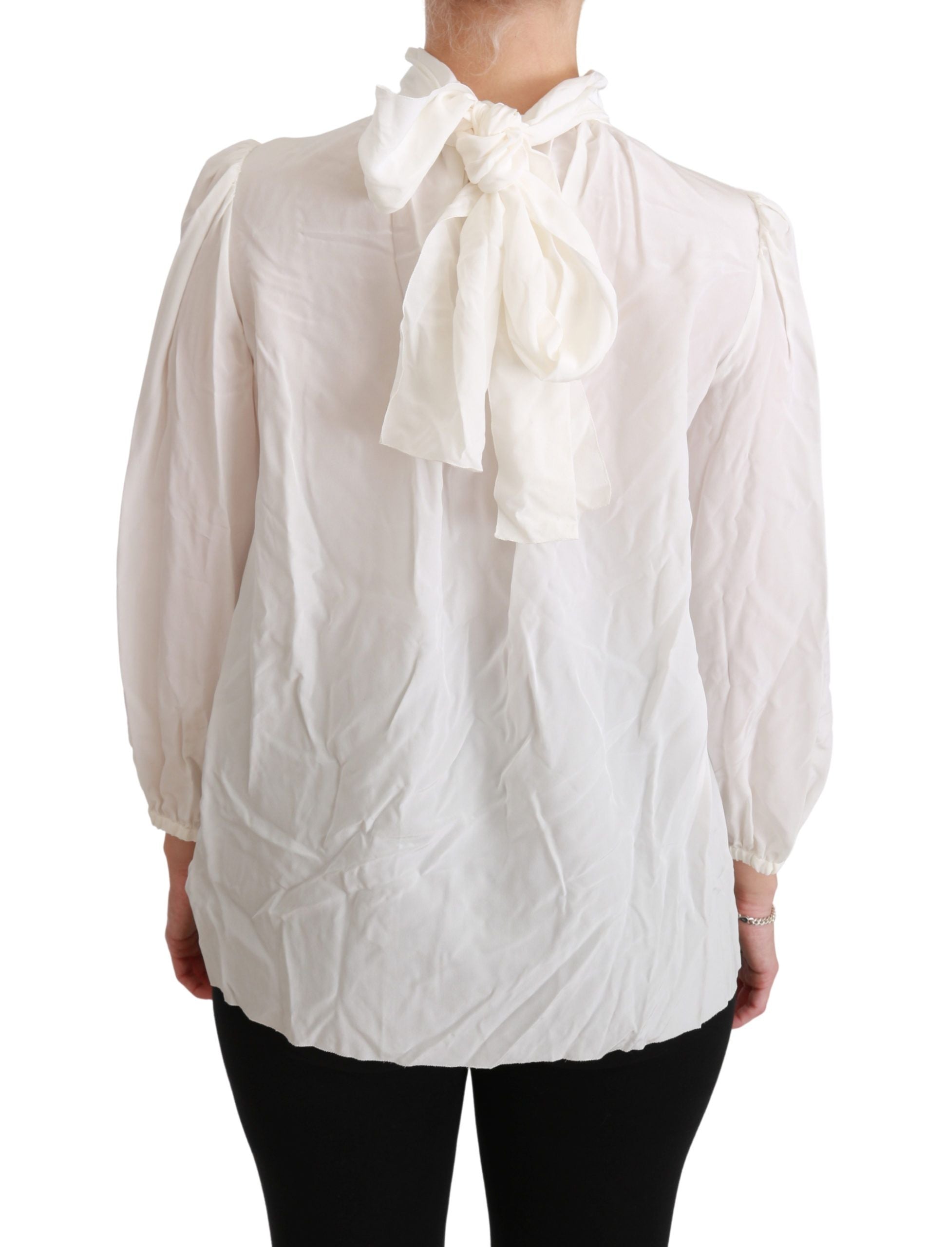 Dolce & Gabbana Elegant White Silk Turtle Neck Women's Blouse