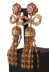 Dolce  Gabbana Gold Dangling Crystals Long Clip-On Jewelry Earrings4