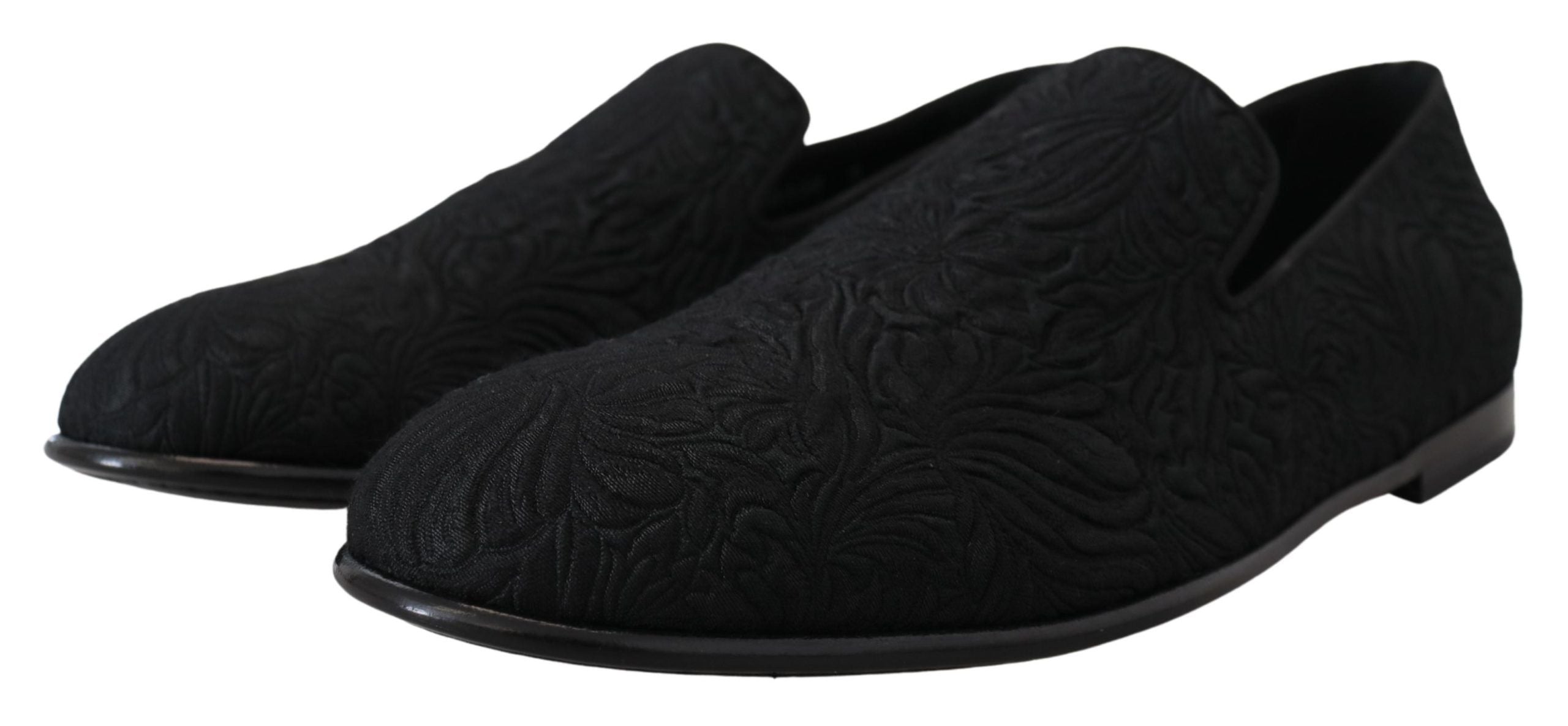 Dolce & Gabbana Elegant Jacquard Black Loafers Slide On Men's Flats