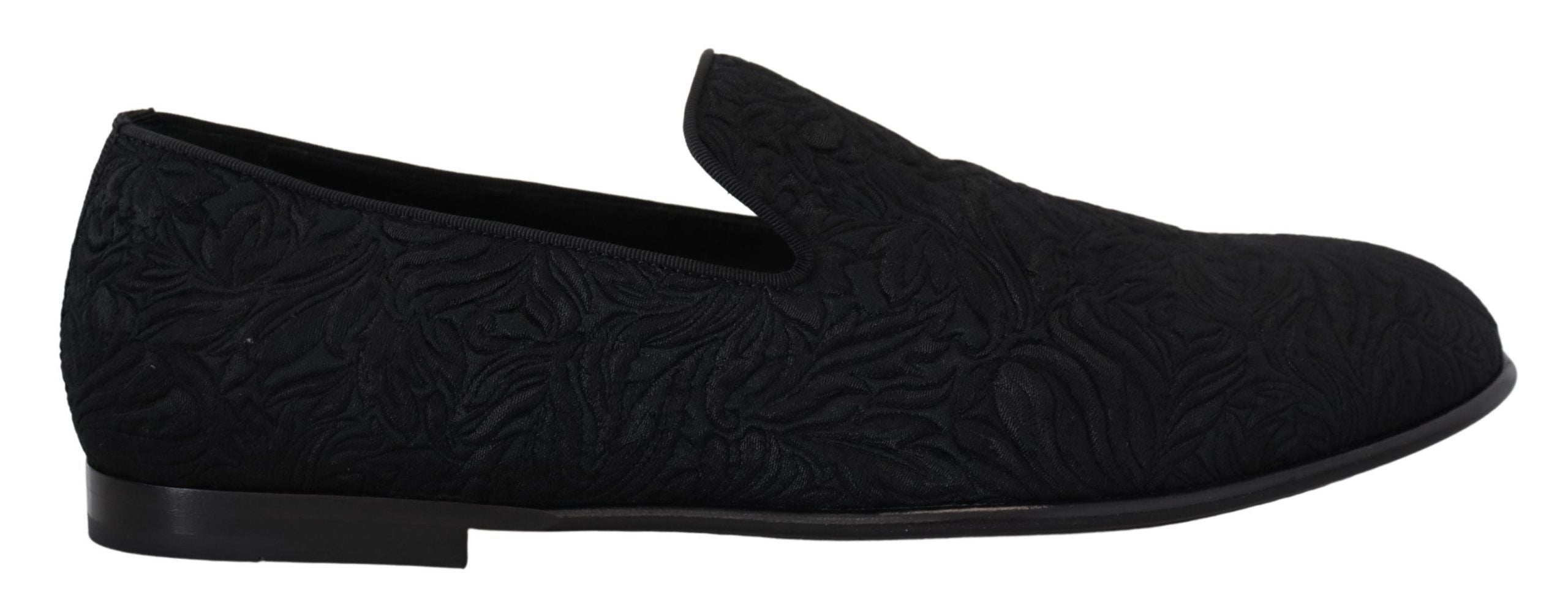 Dolce & Gabbana Elegant Jacquard Black Loafers Slide On Men's Flats