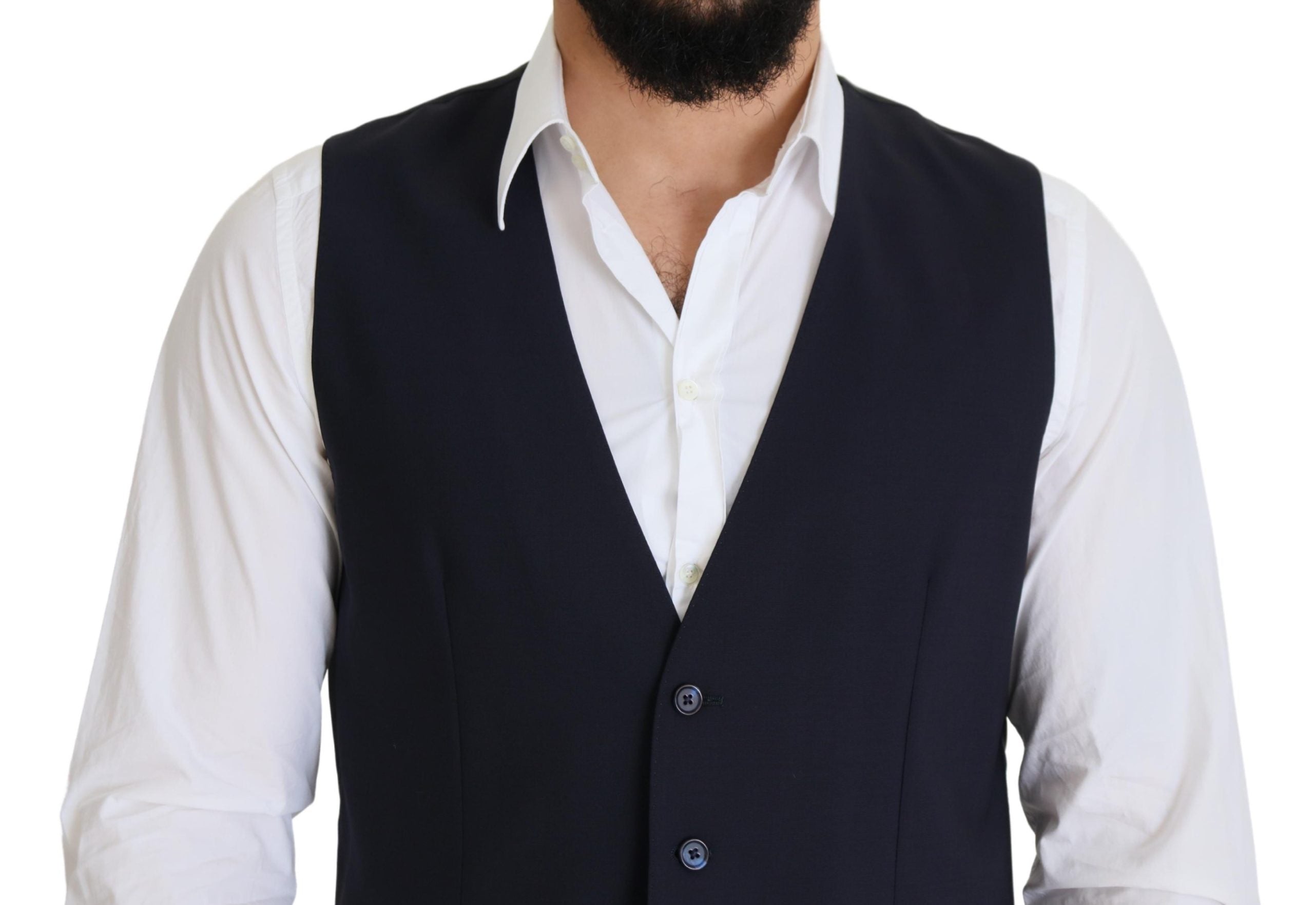 Dolce & Gabbana Dark Blue Wool Stretch Waistcoat Formal Men's Vest7