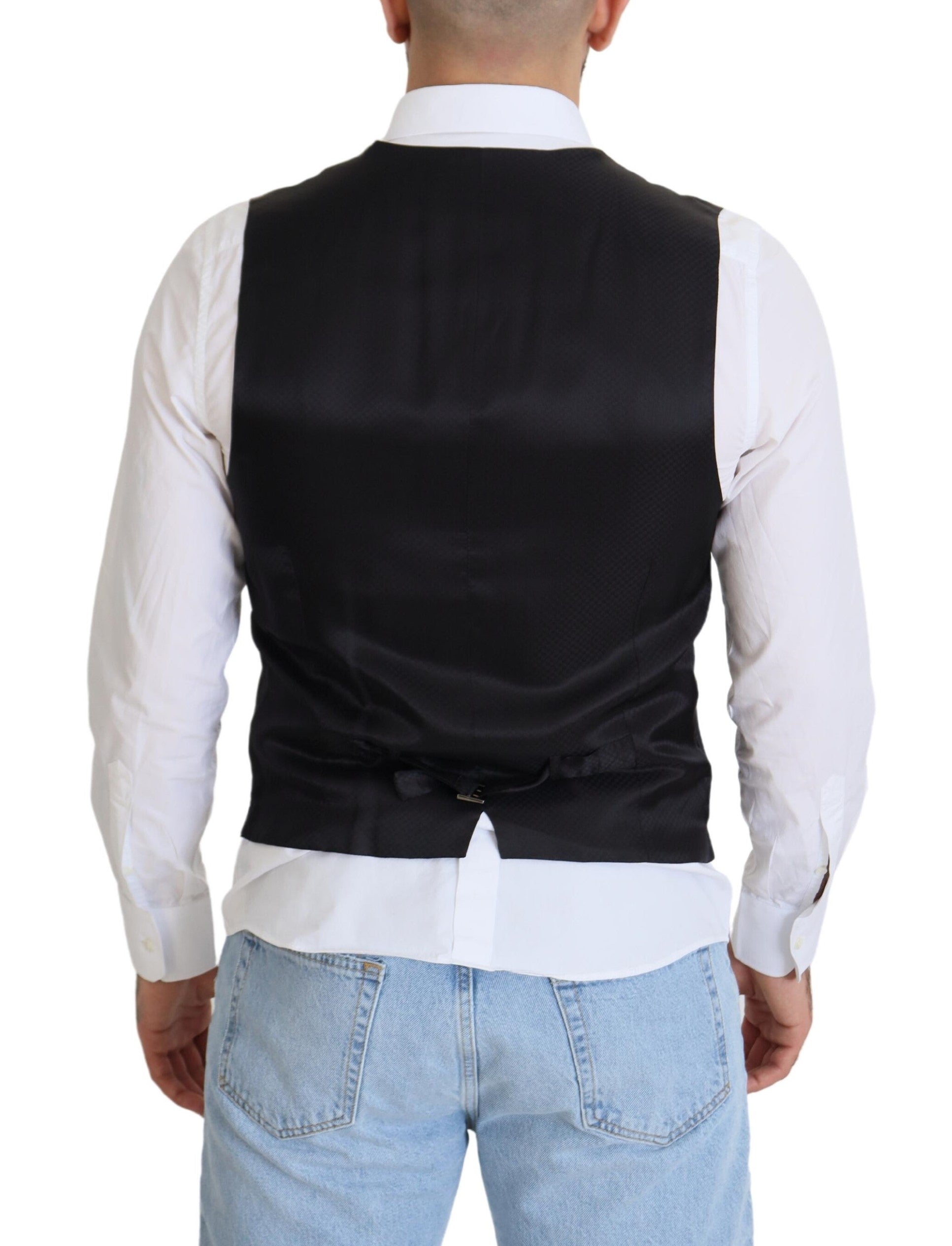 Dolce & Gabbana Black Wool Stretch Waistcoat Formal Men's Vest5