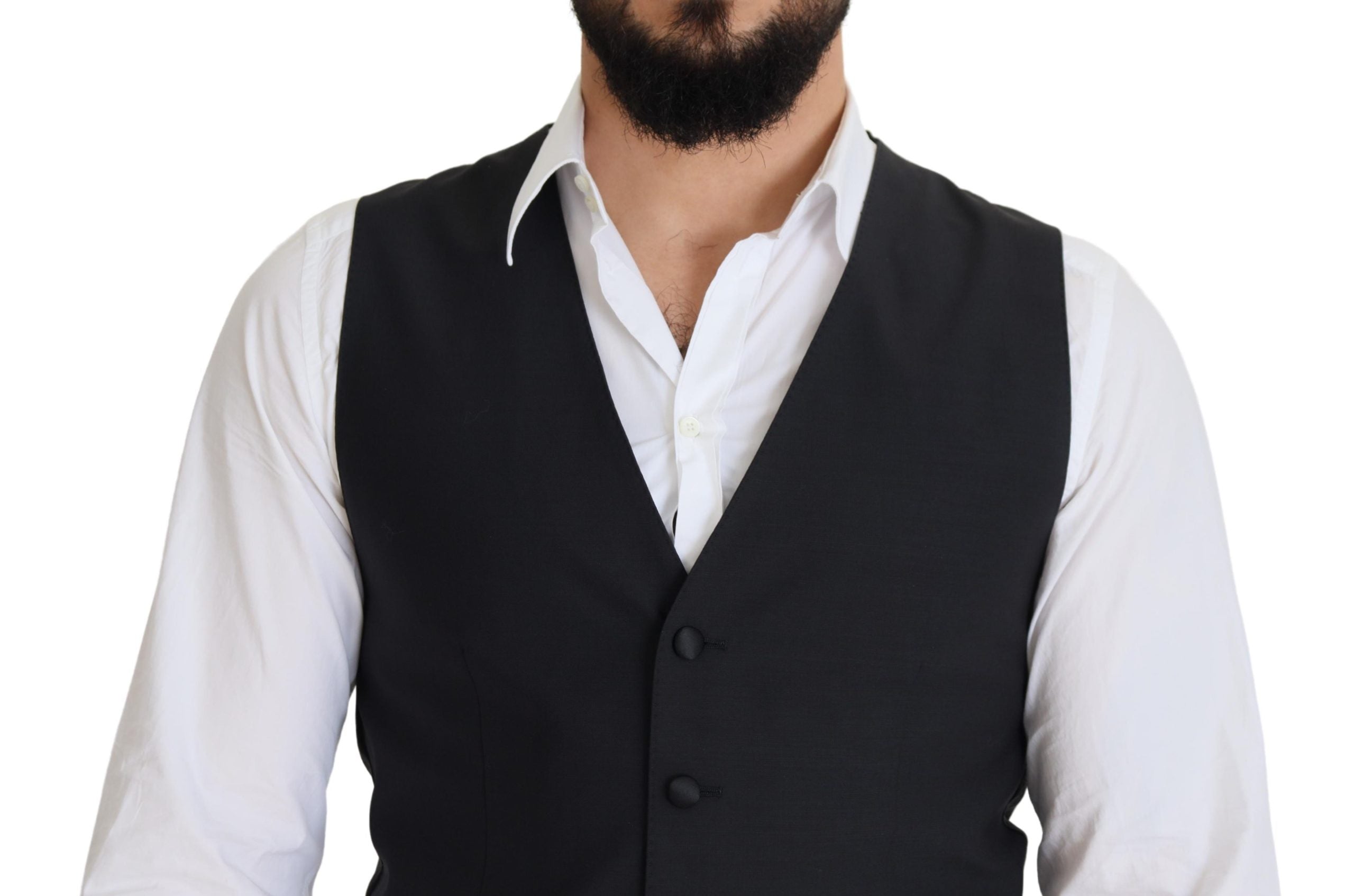 Dolce & Gabbana Black Wool Stretch Waistcoat Formal Men's Vest7