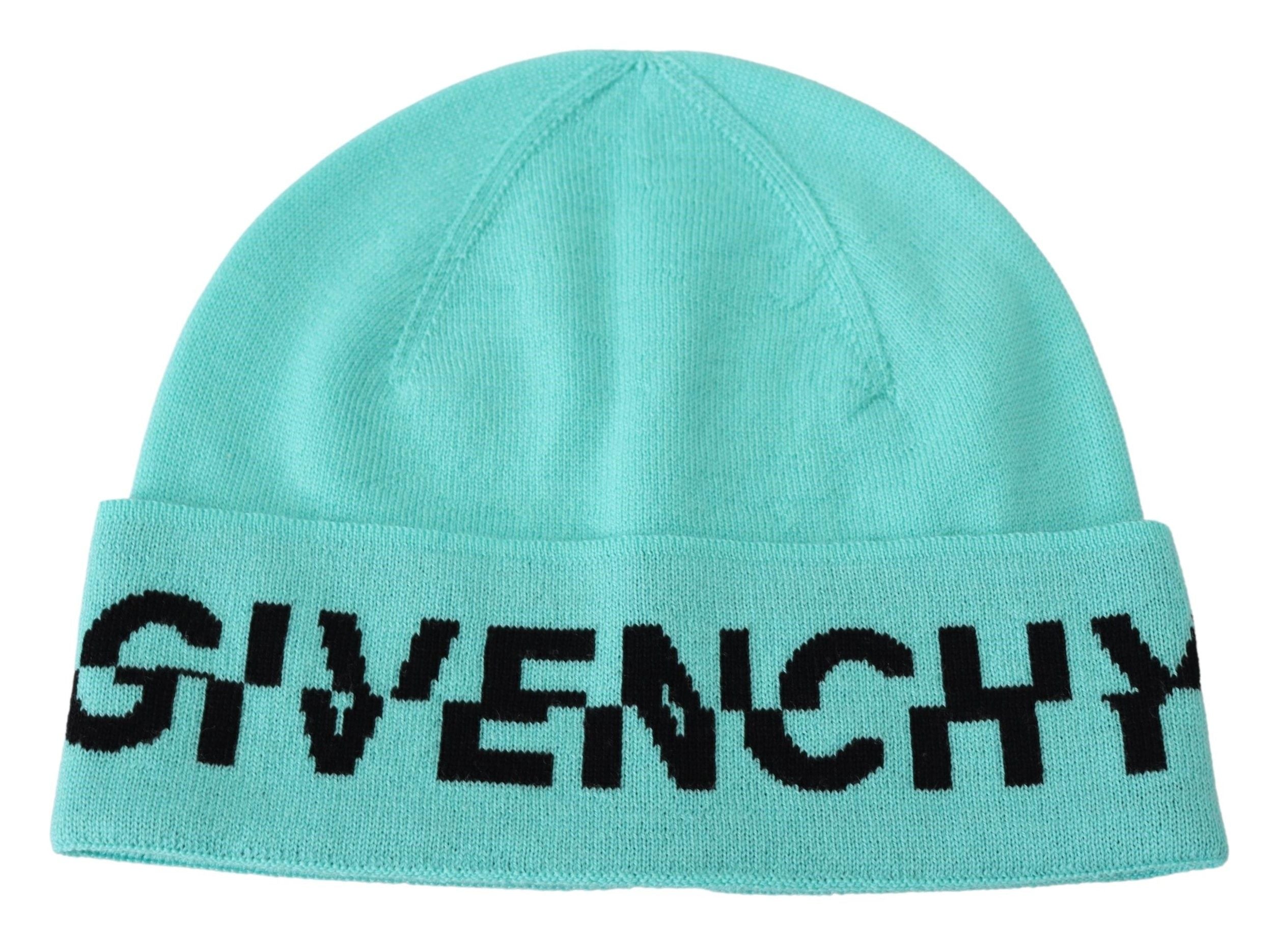 Givenchy Aquamarine Green Wool Beanie with Signature Men's Logo