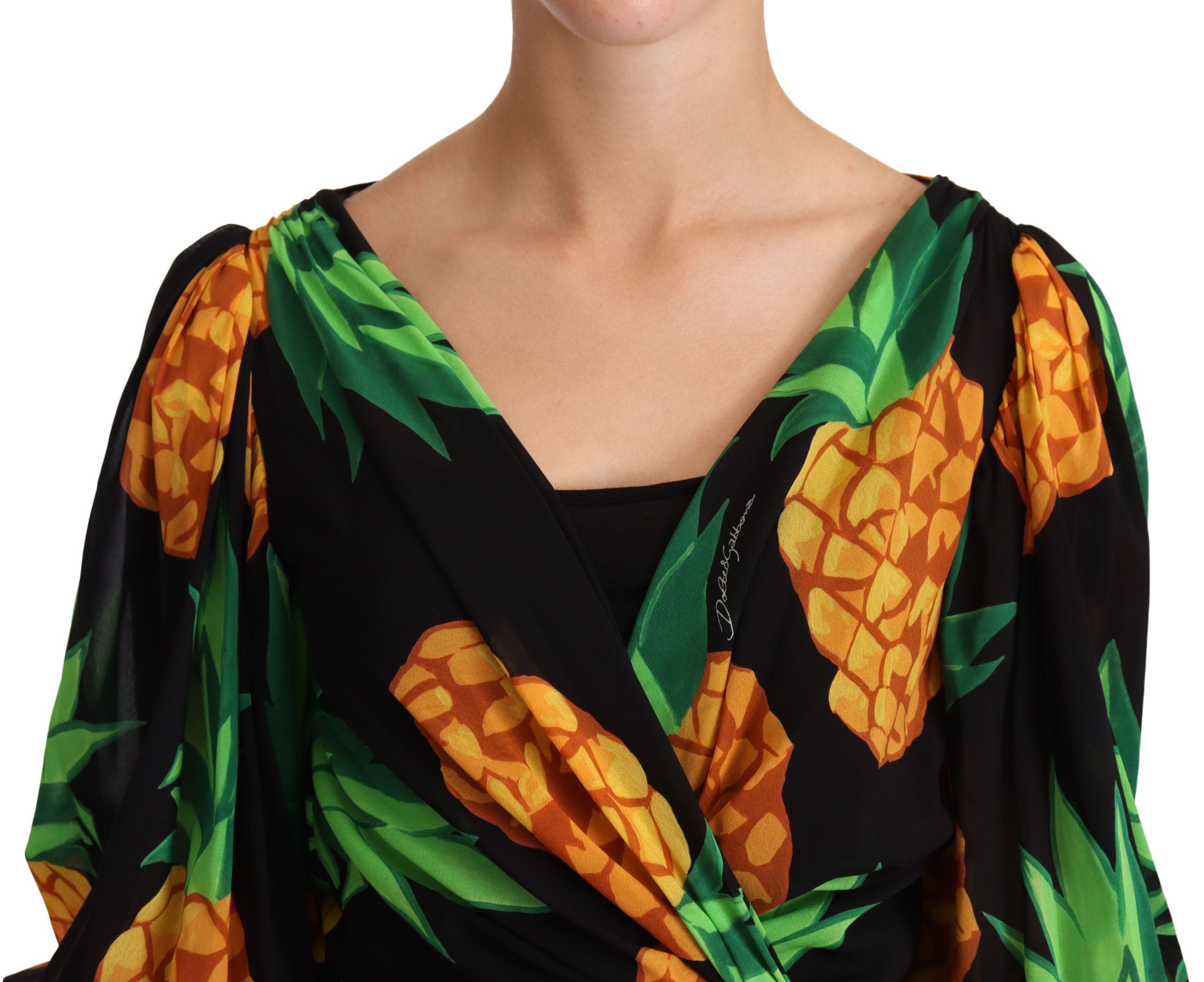 Dolce & Gabbana Vibrant Pineapple Draped Wrap Women's Dress