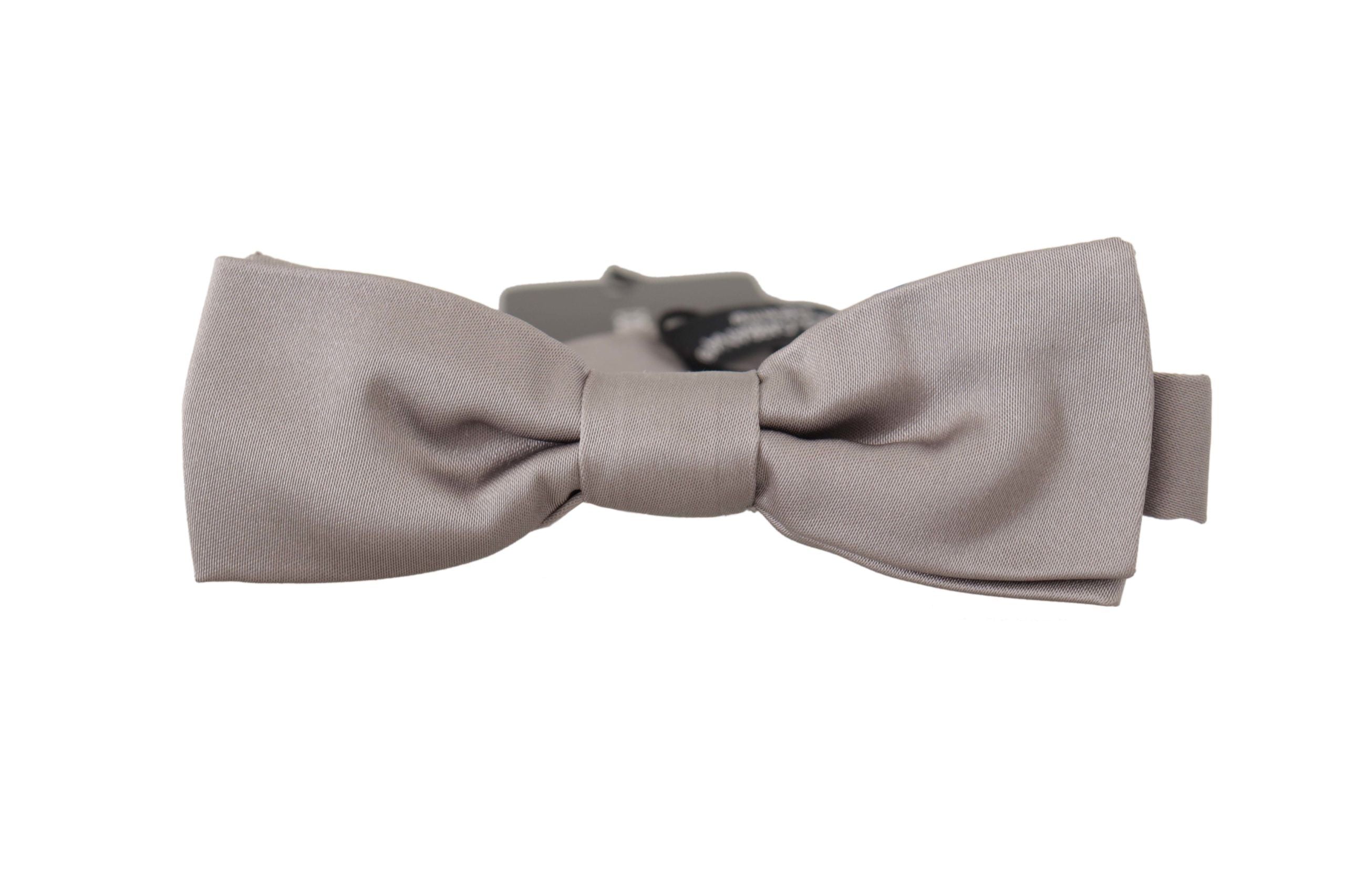 Dolce & Gabbana Elegant Silver Silk Bow Tie for Sophisticated Men's Evening