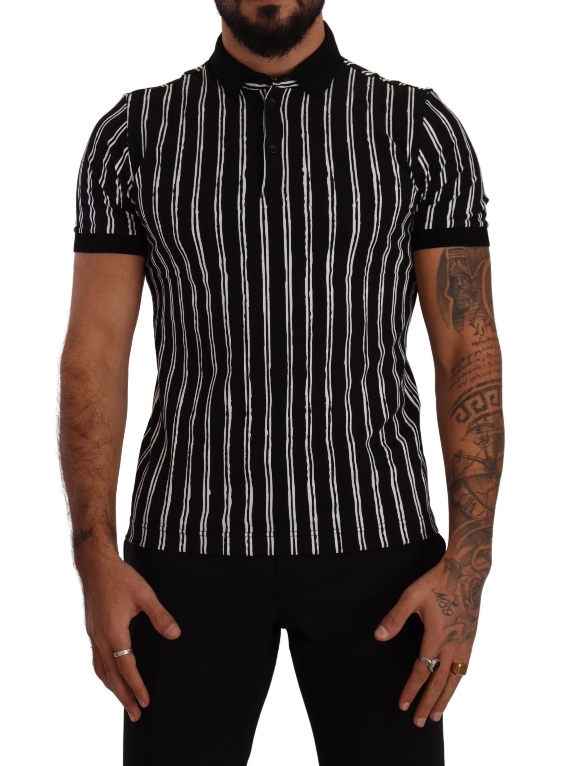 Dolce & Gabbana Black White Striped Polo Short Sleeve  Men's T-shirt3