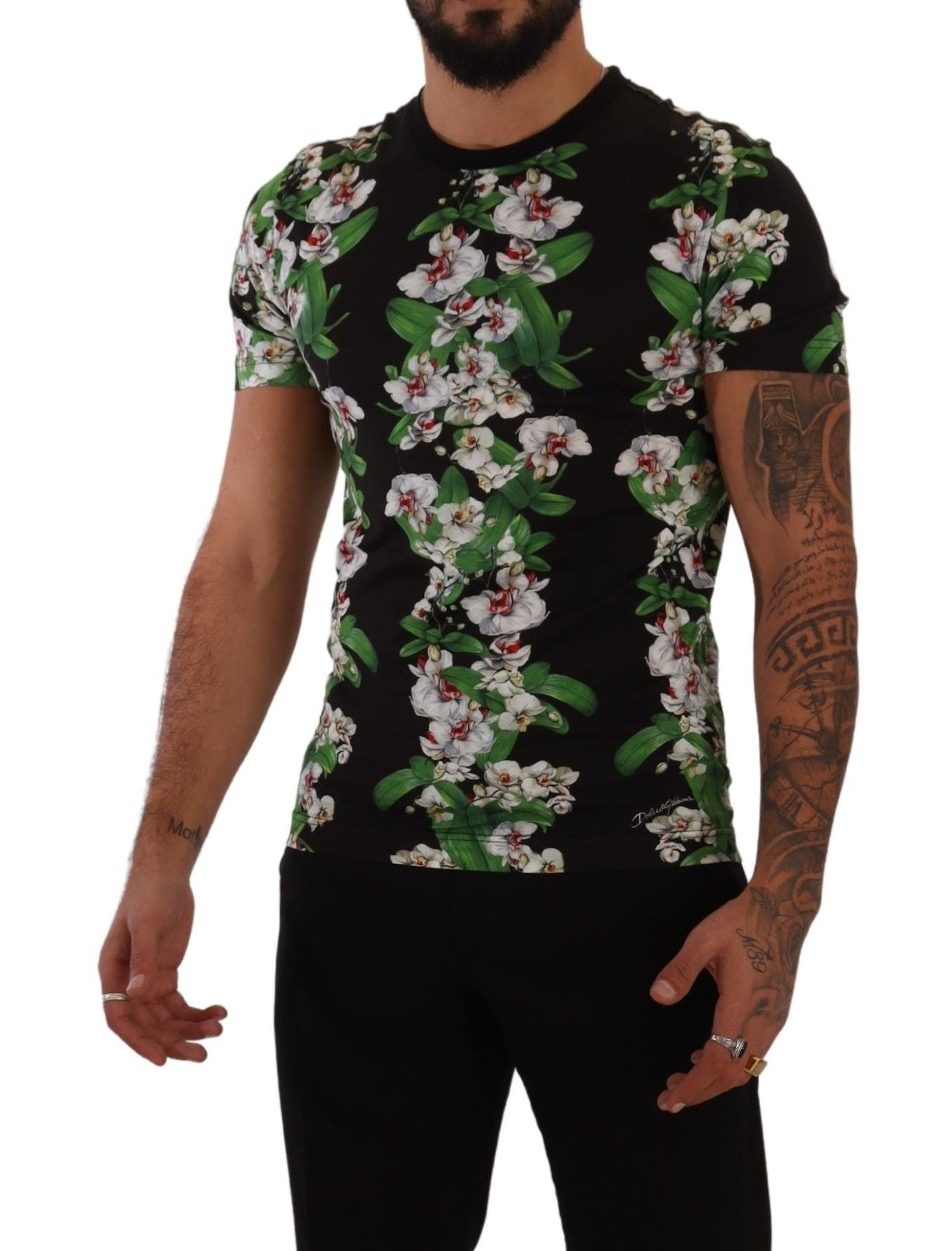 Dolce & Gabbana Black Floral Print Crewneck Men's T-shirt8