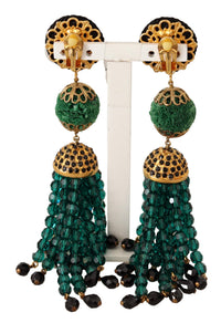 Dolce  Gabbana Green Crystals Gold Tone Drop Clip-on Dangle Earrings6