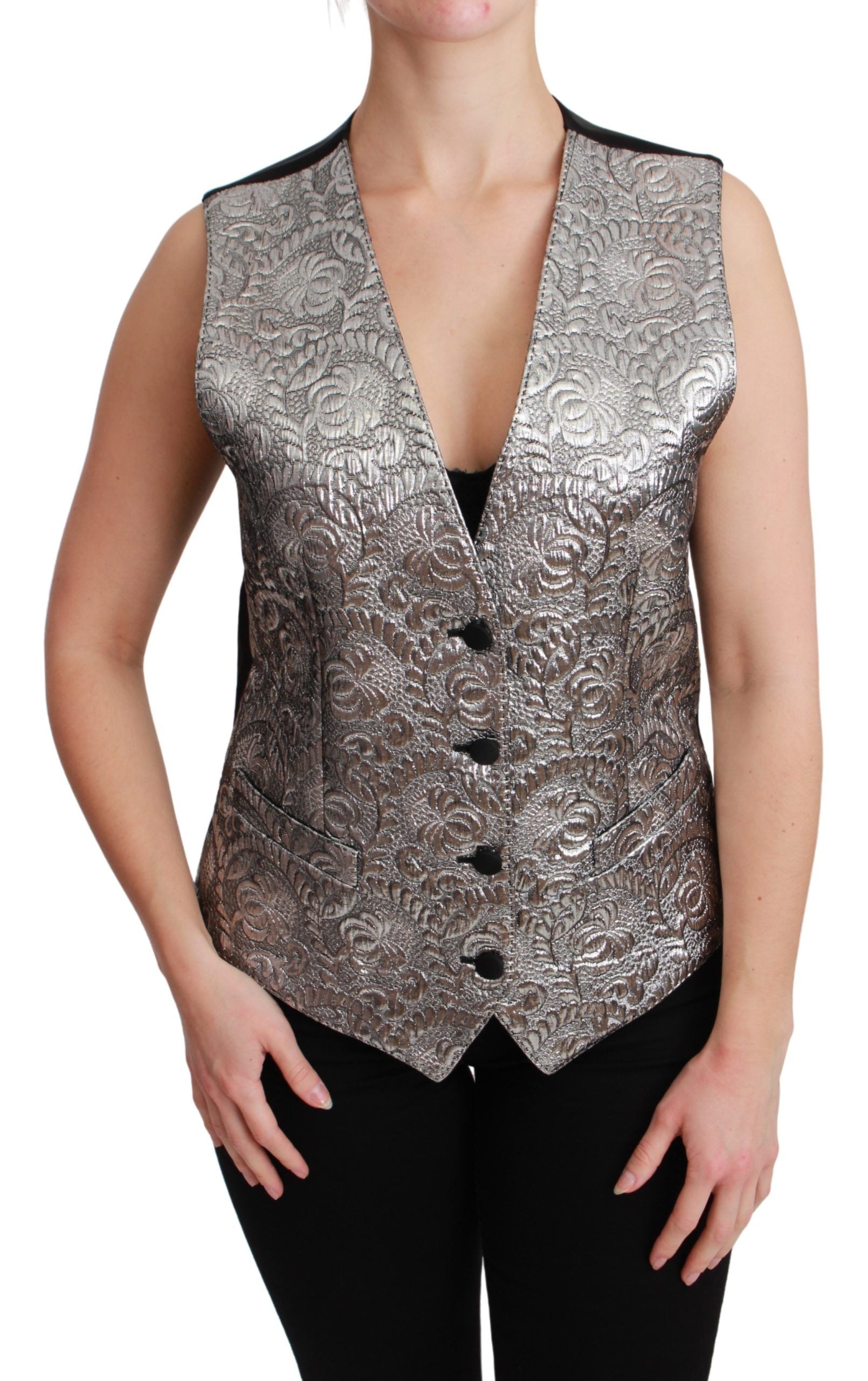 Dolce & Gabbana Elegant Silver Sleeveless Brocade Women's Vest