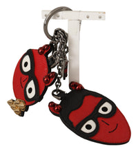 Dolce  Gabbana Red Leather Silver Tone Devil Studded Keychain5