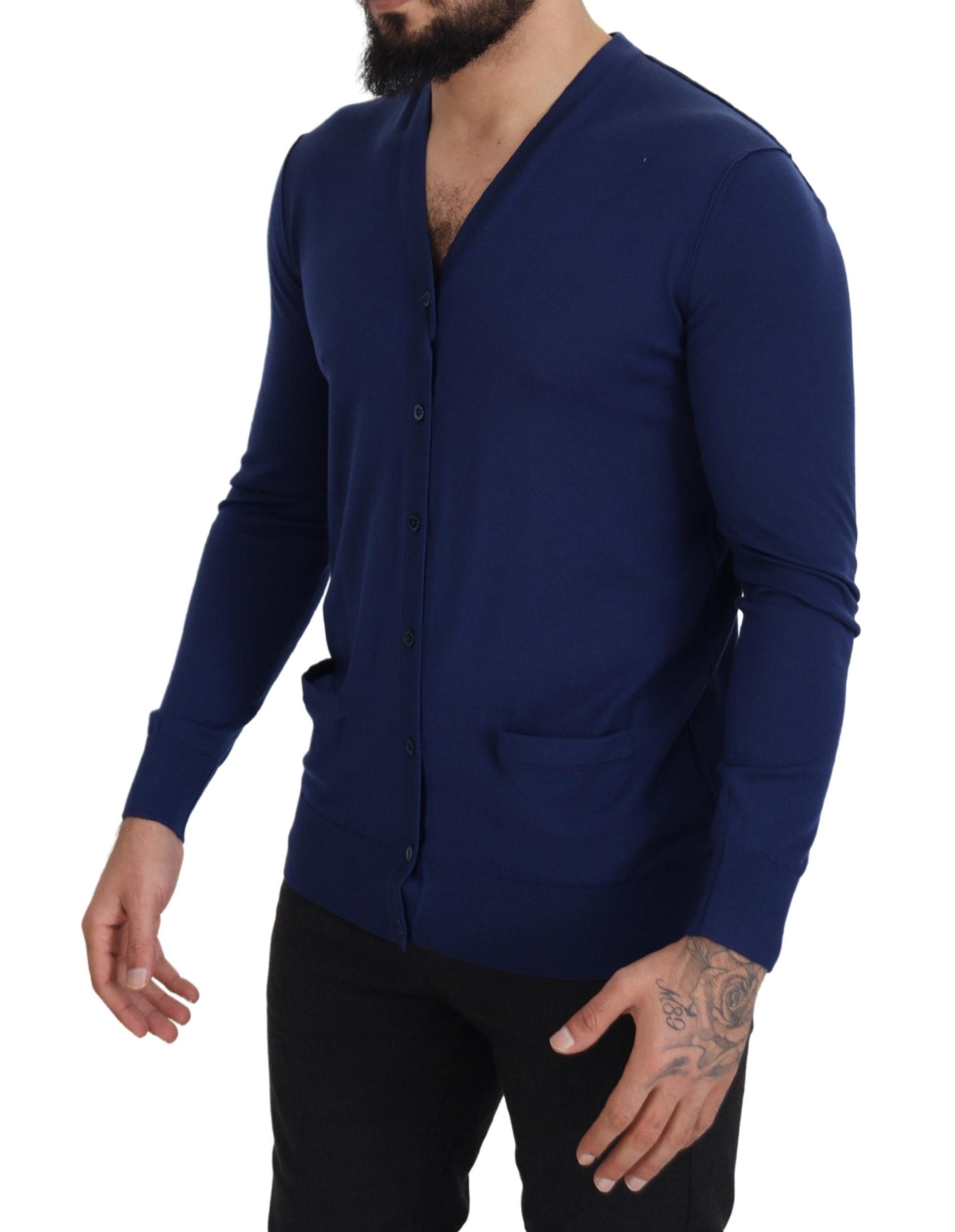 Dolce & Gabbana Blue Wool V-neck Button Down Cardigan Men's Sweater9