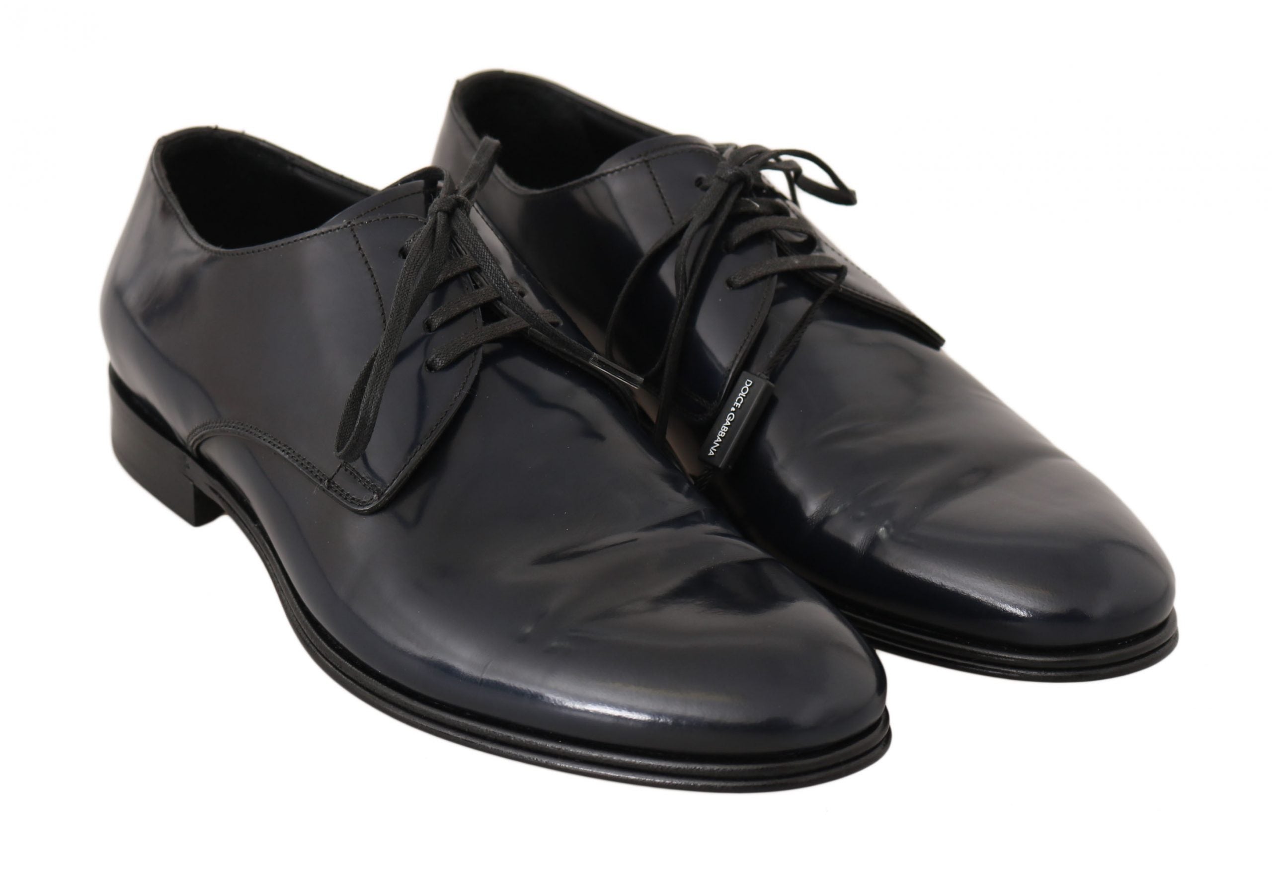 Dolce & Gabbana Elegant Dark Blue Leather Derby Dress Men's Shoes