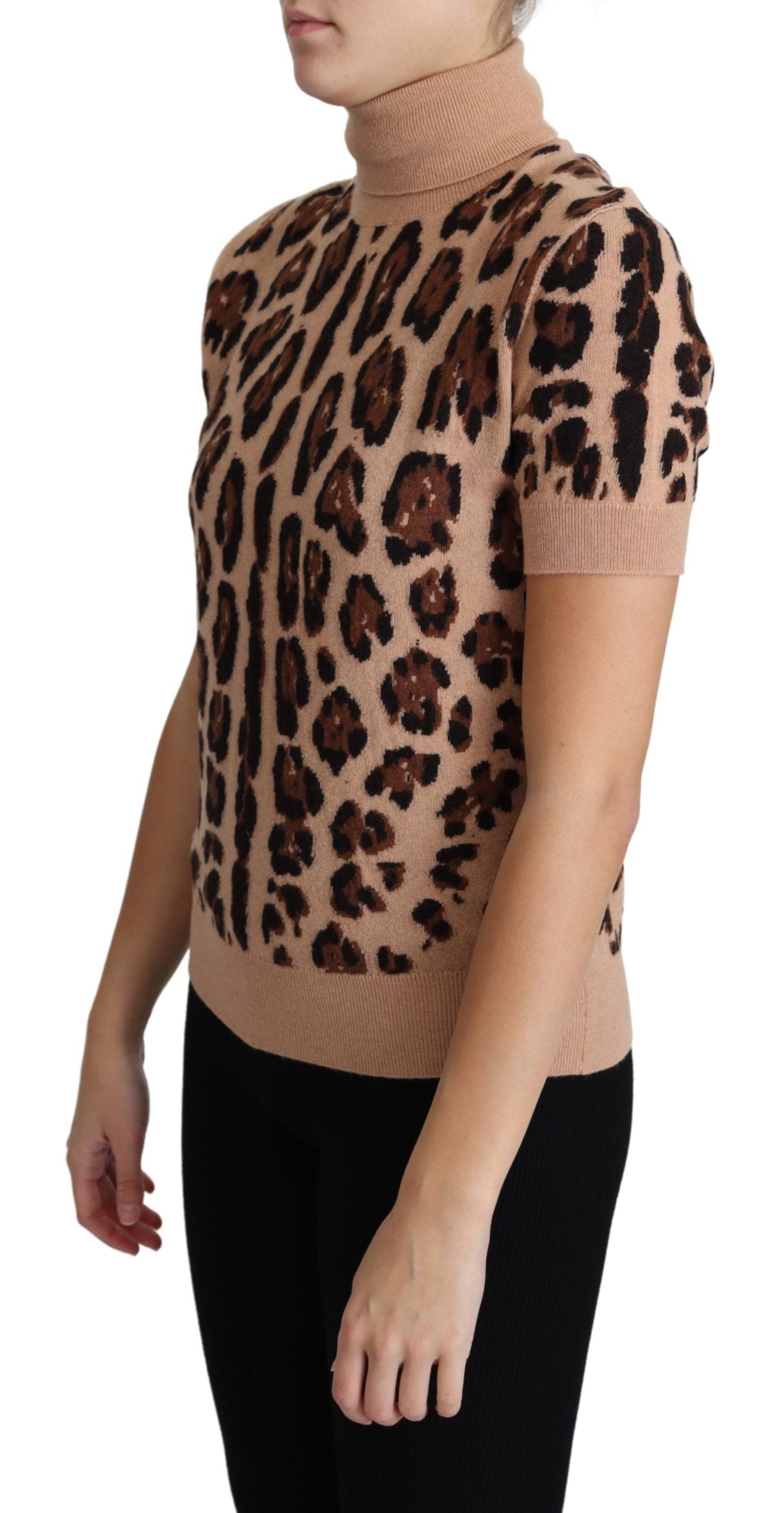 Dolce & Gabbana Elegant Leopard Print Wool Turtleneck Women's Top