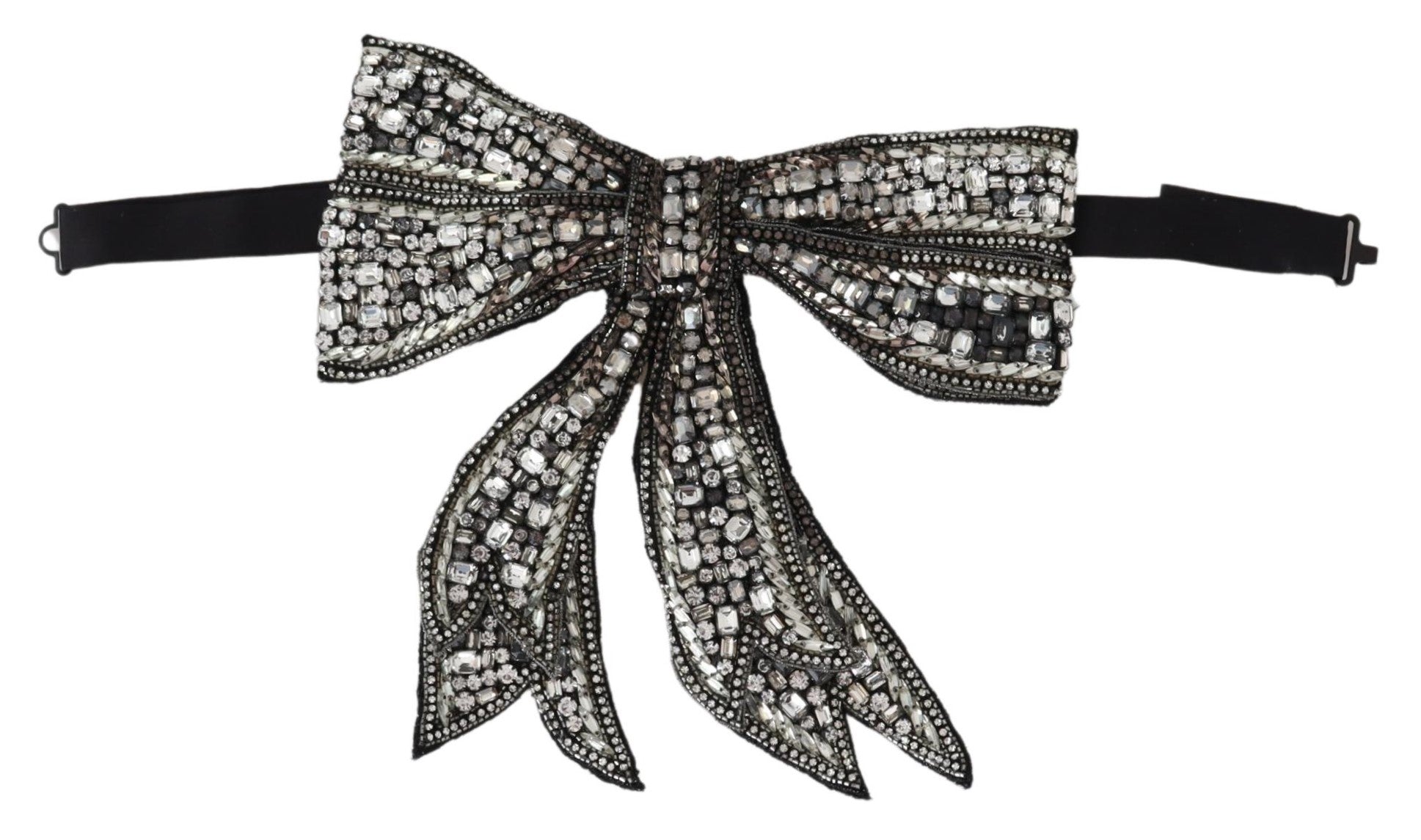 Dolce  Gabbana Silver Crystal Beaded Sequined Catwalk Necklace Bowtie5