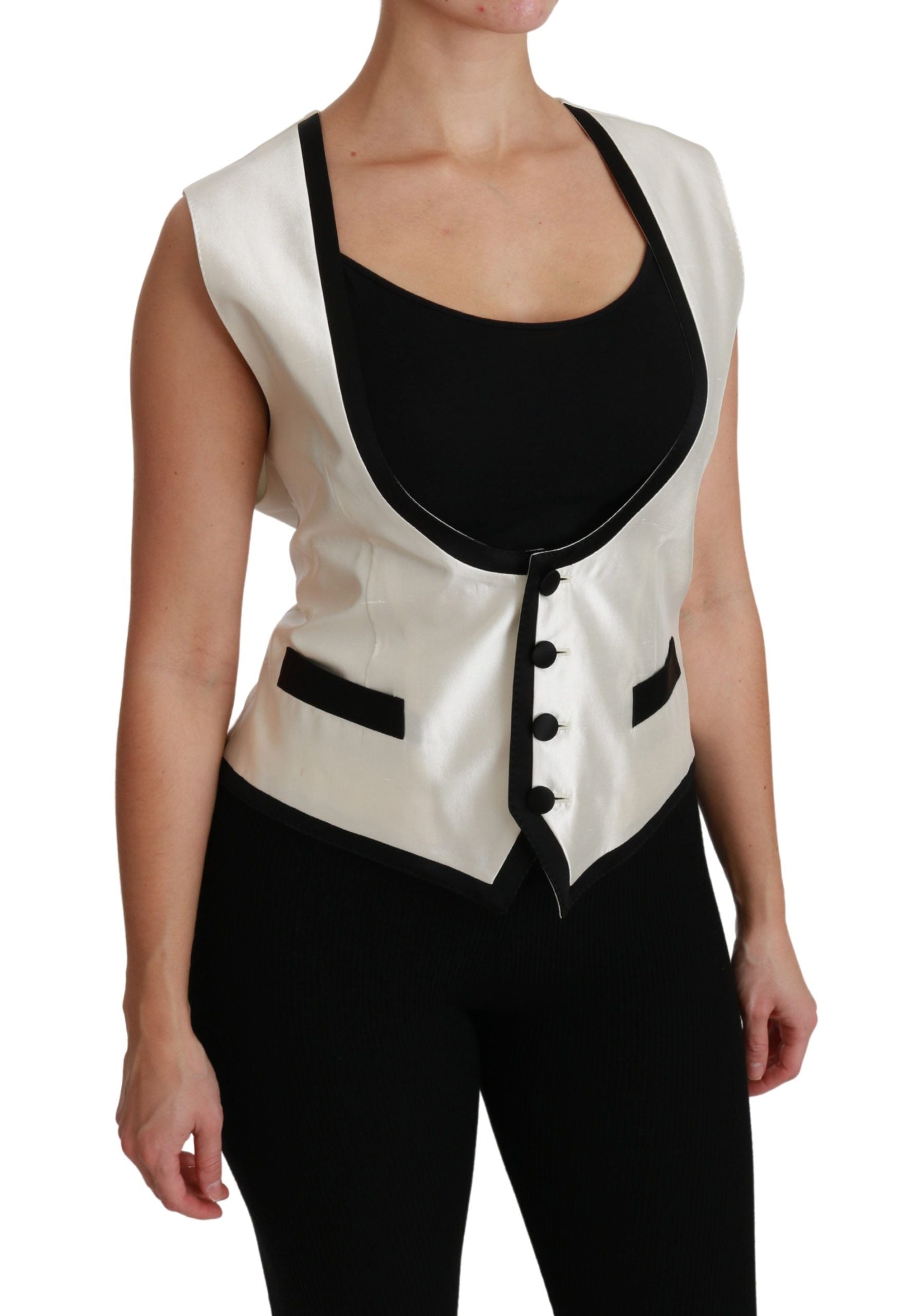 Dolce & Gabbana Elegant Silk Sleeveless Vest in Black & Women's White