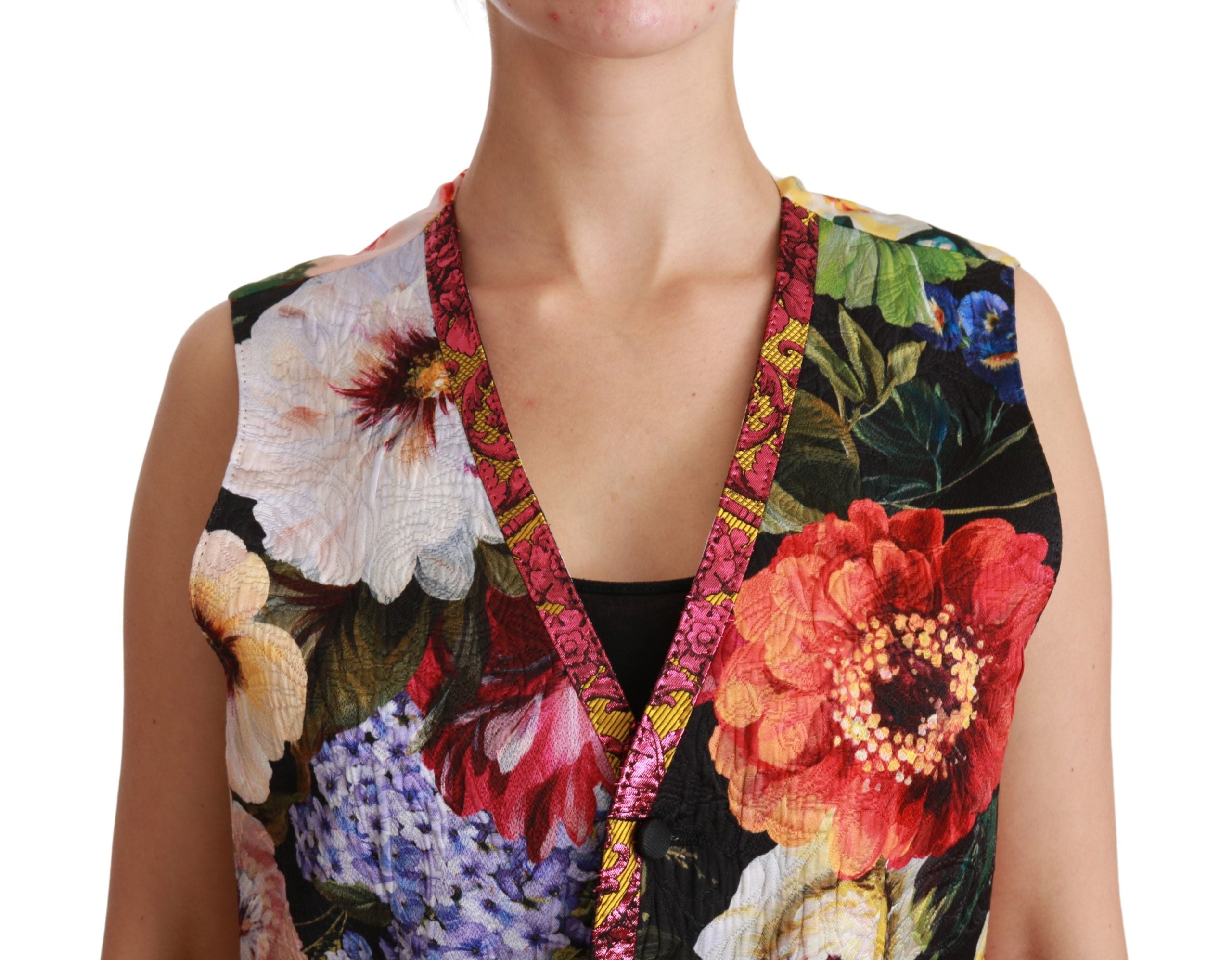 Dolce & Gabbana Multicolor Brocade Floral Sleeveless Women's Vest