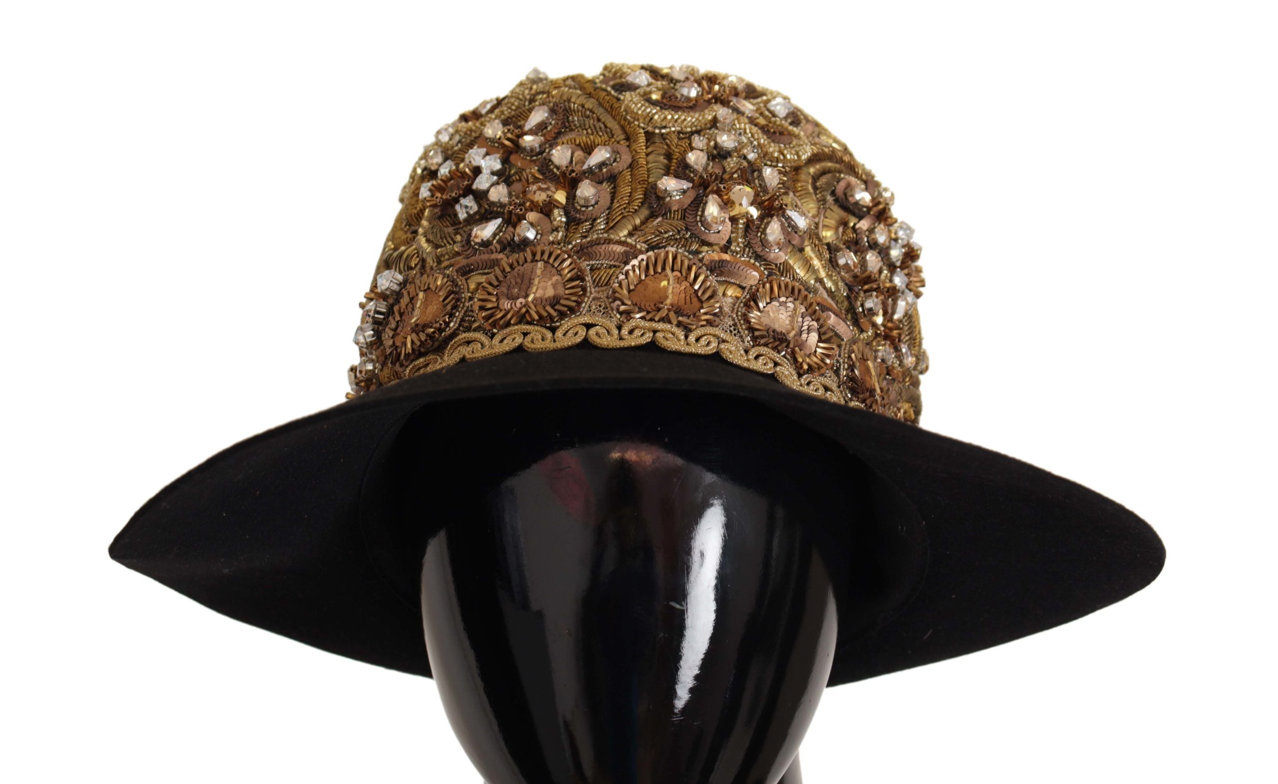 Dolce & Gabbana Gold Embellished Crystal Rhinestone Embroidered Fedora Women's Hat2