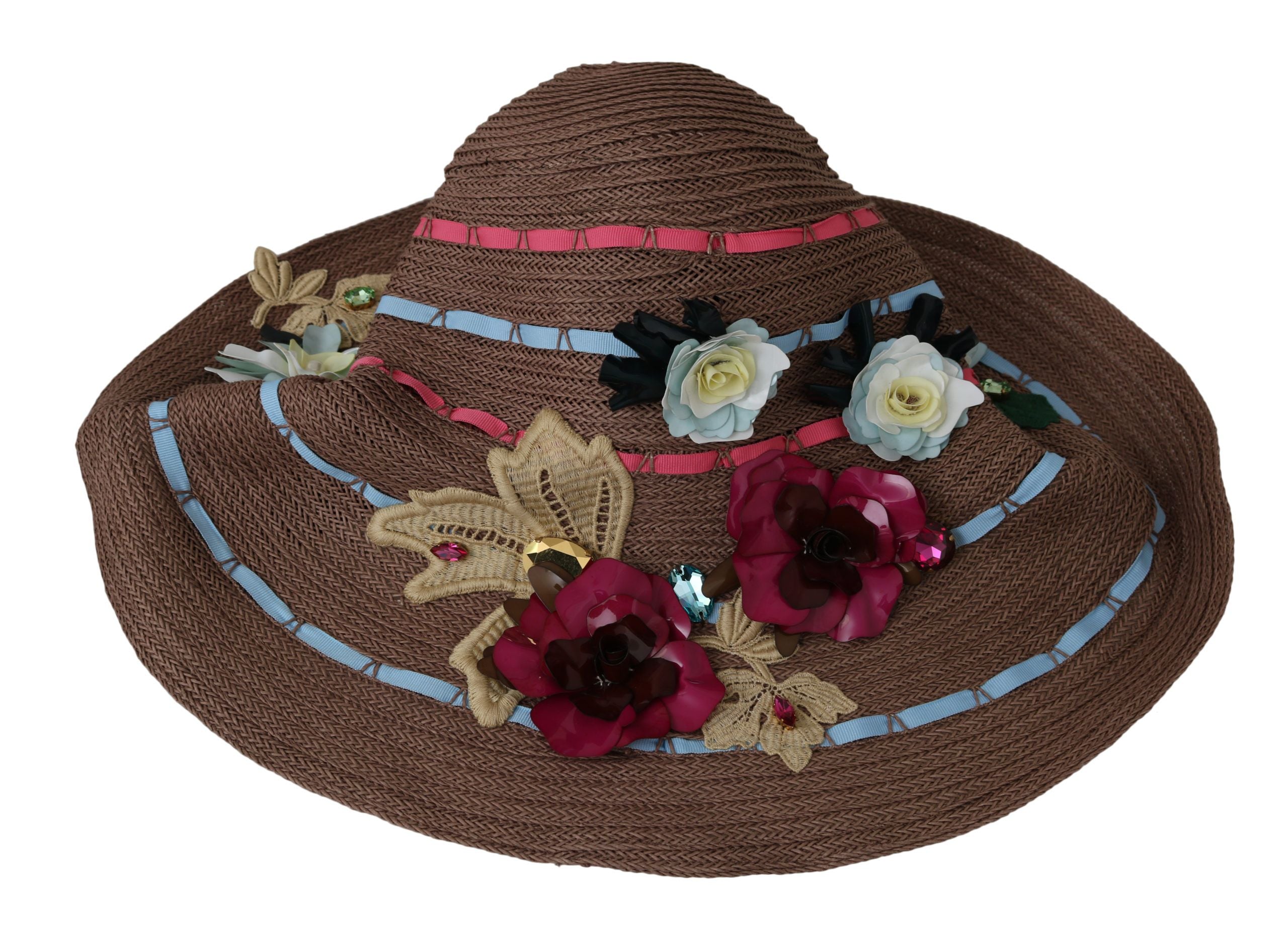 Dolce & Gabbana Elegant Floppy Straw Hat with Floral Women's Accents